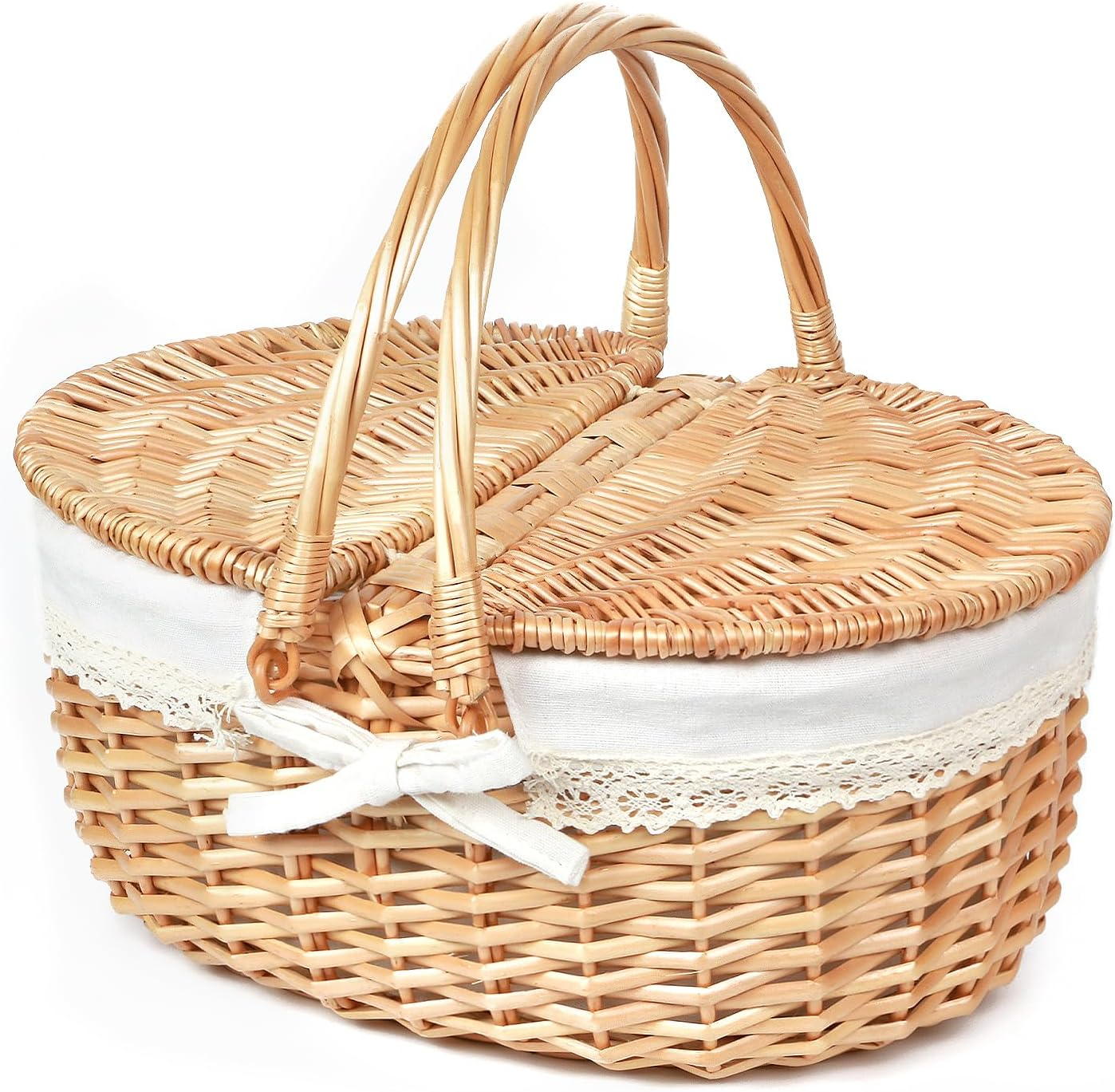Hap Tim Wicker Picnic Basket for 2 with Lid - Unique Gifts Ideas for Couple, Engagement, Wedding, Bridal Shower, Family, Christmas - White Elephant Gifts for Adults(Au2408B-1) image number 2