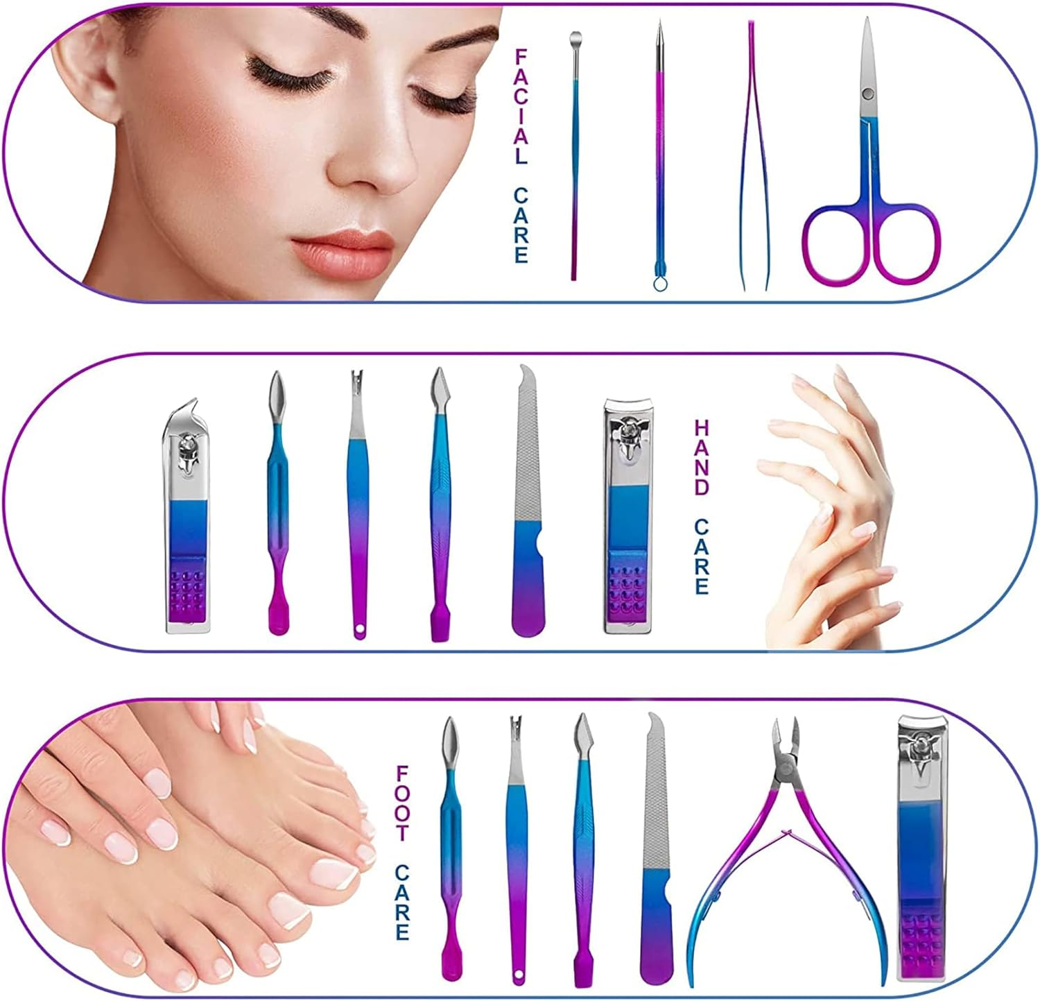 IFAN&trade; Professional Nail Clipper Nail File Nail Cutter 12PCS in 1 Rainbow Stainless Steel Manicure Set Pedicure Combo Facial Care Tools for Household Travel Portable image number 2