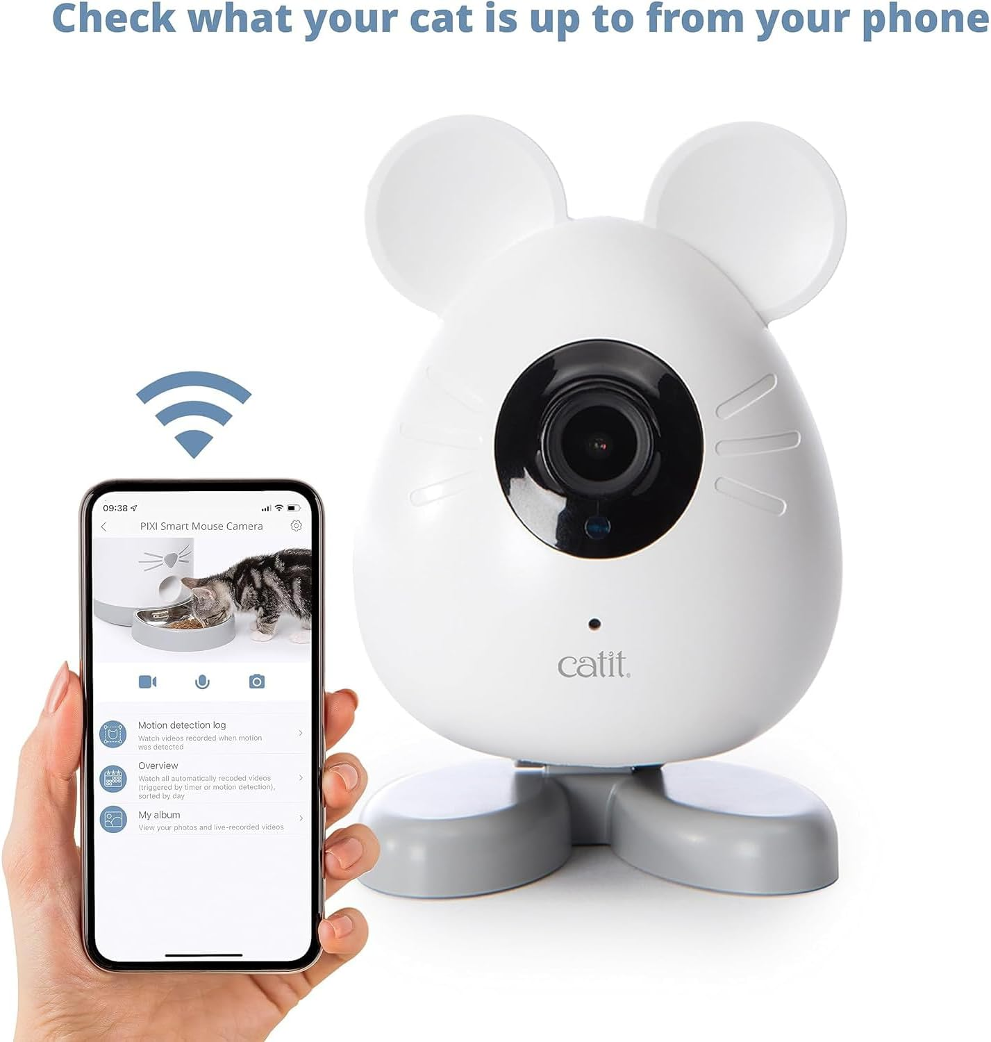Catit PIXI Smart Mouse-Shaped Cat Indoor Camera, App-Controlled Pet, White image number 6