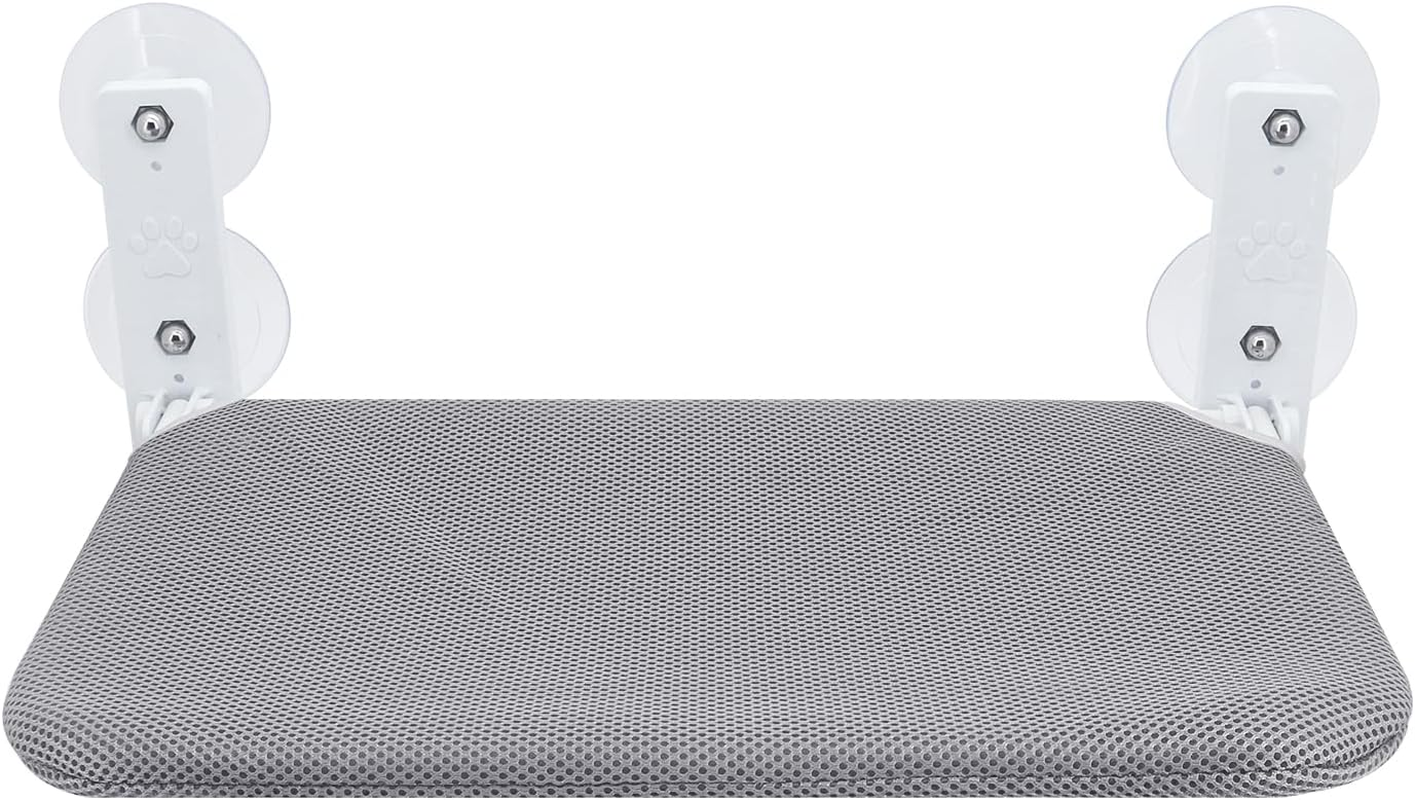 Cat Window Perch, Wireless Cat Window Hammock Foldable with 4 Suction Cups Fixed Frame Breathable Mesh Cat Window Seat Cat Beds (Grey, 45 X 30 Cm)