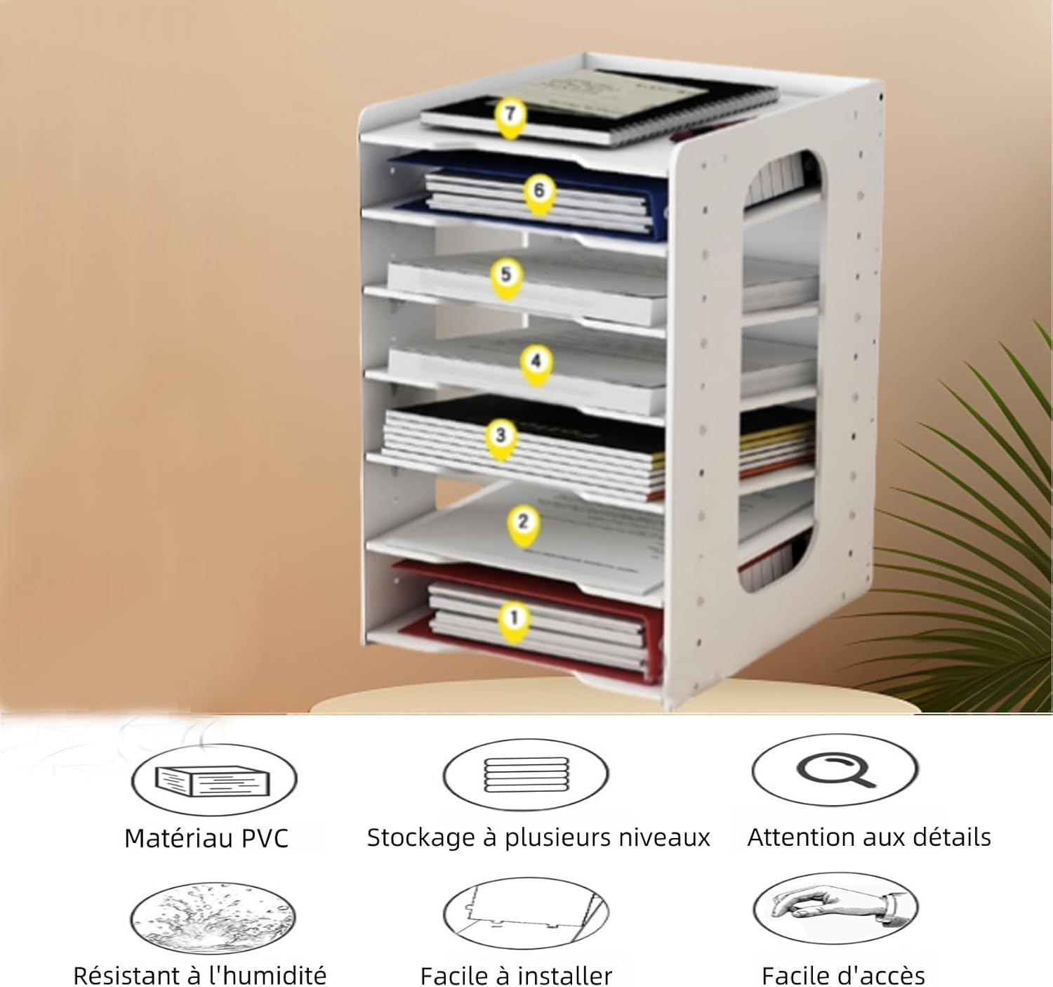 Desk Organizer with 7 Layers Multifunctional Document Organizer Large Capacity Office Supplies Home Decoration for Office and Home (White) image number 4