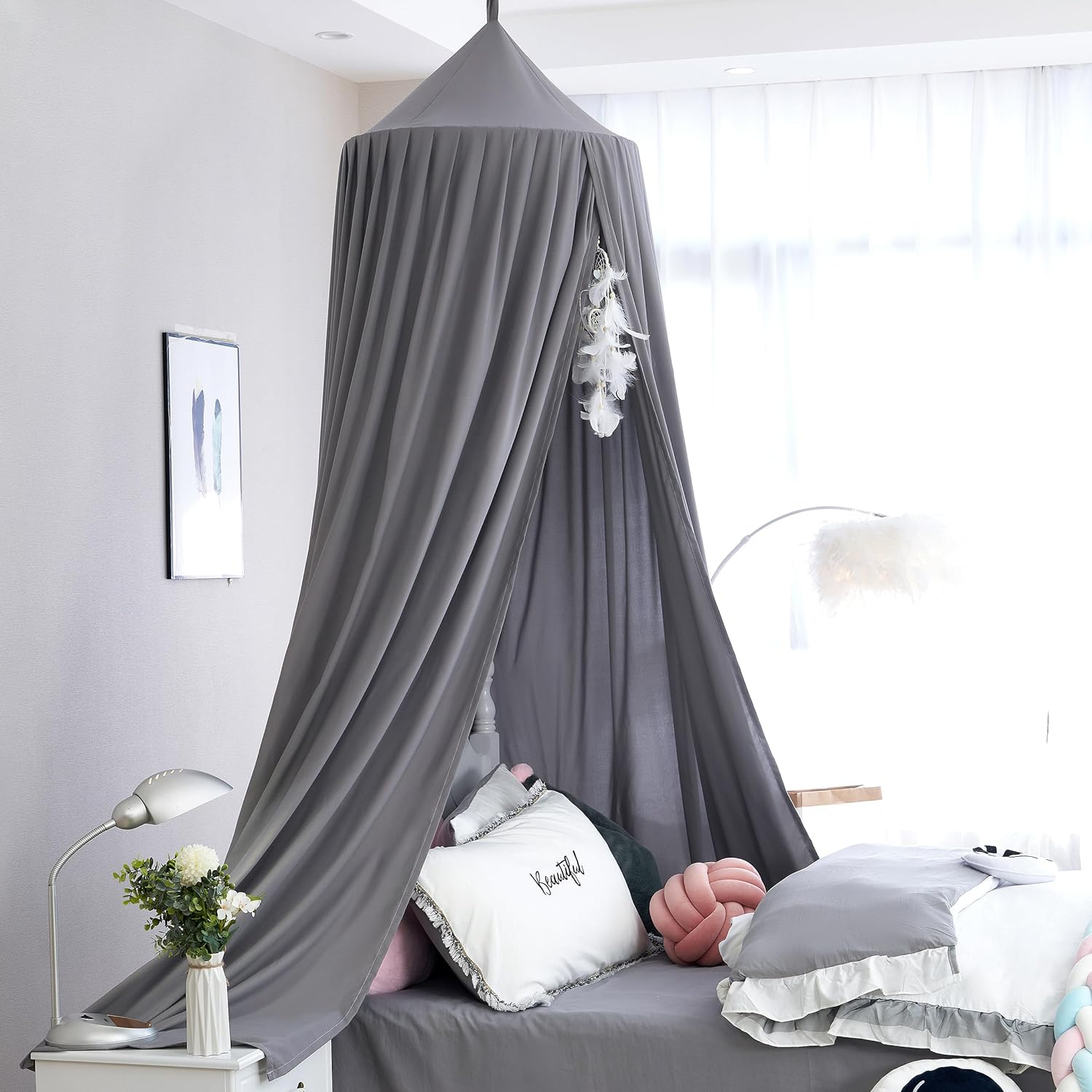 AOQUS Extra Large Kids Bed Canopy for Girls Bed Canopy Tent Reading Canopy Nursery Crib Canopy Playing Canopy Princess Hanging House Castle (Elegant Gray)&rsquo;