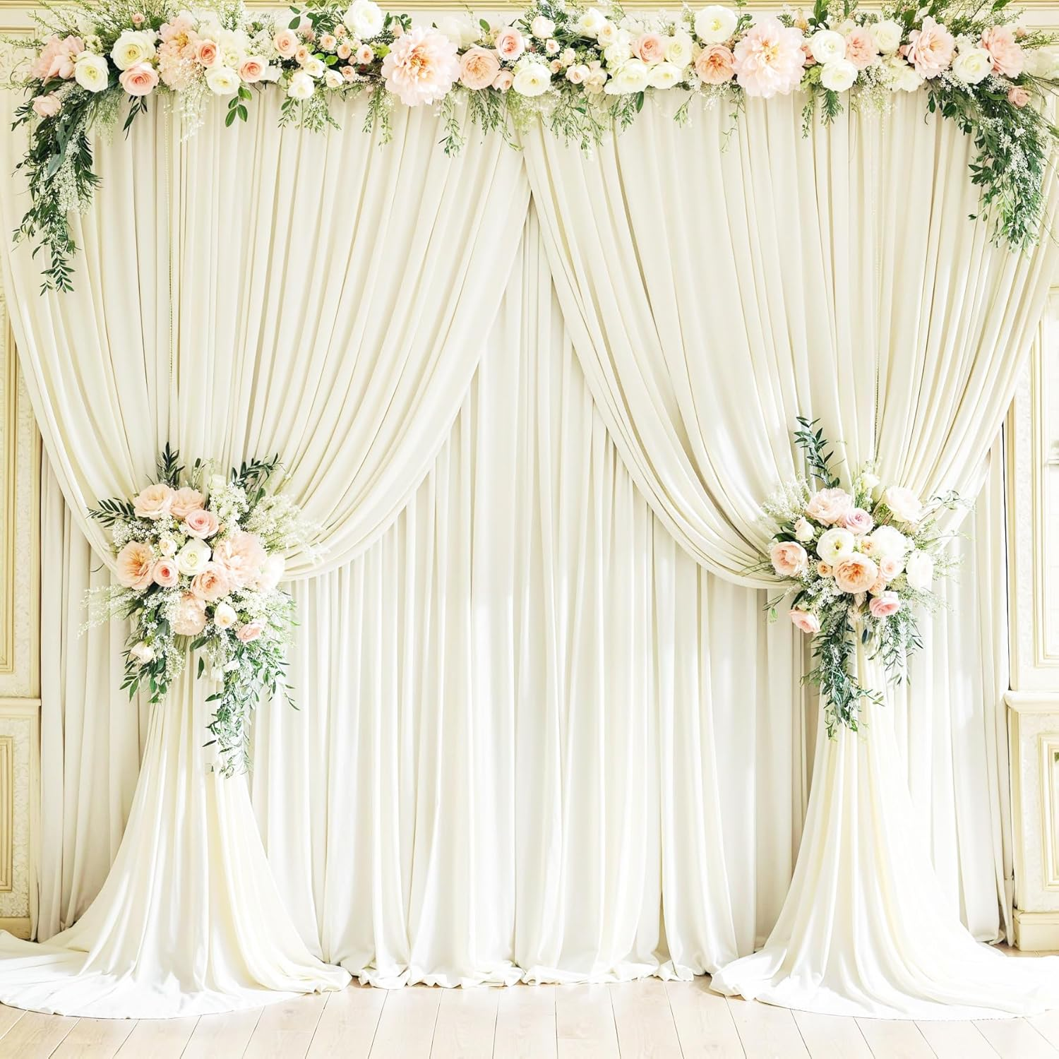 4 Panels Ivory Backdrop Curtains for Wedding Party Wrinkle Free Backdrops Curtain Drapes Fabric Decorations Photo Back Drop Cloth for Baby Shower Photography Stage Reception 20Ft(W) X 12Ft(H) image number 4