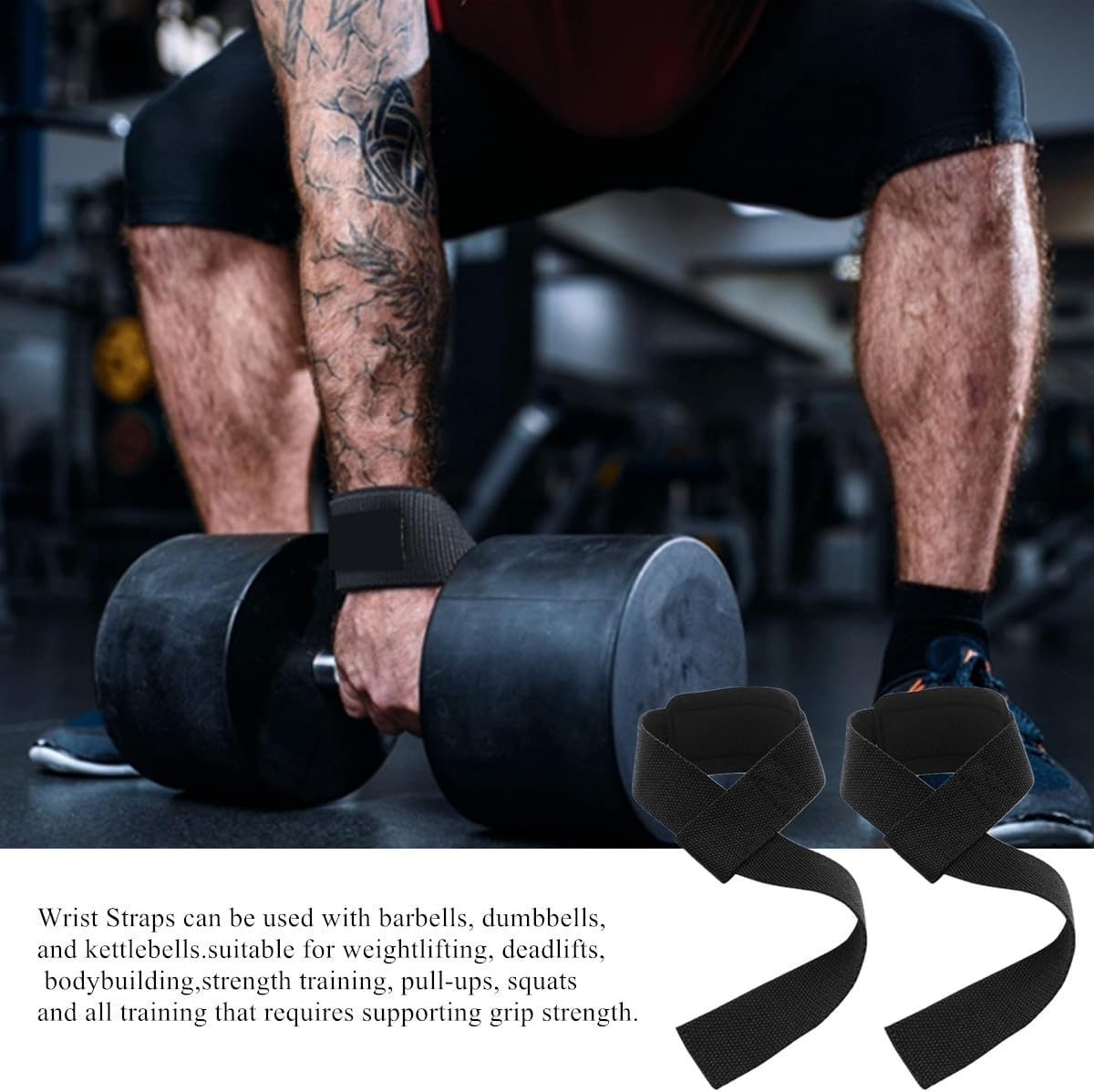 2PCS Lifting Wrist Straps for Weightlifting,Gym Straps for Pull-Ups, Fitness, Strength Training(25 * 1.5Inch,Black) image number 2