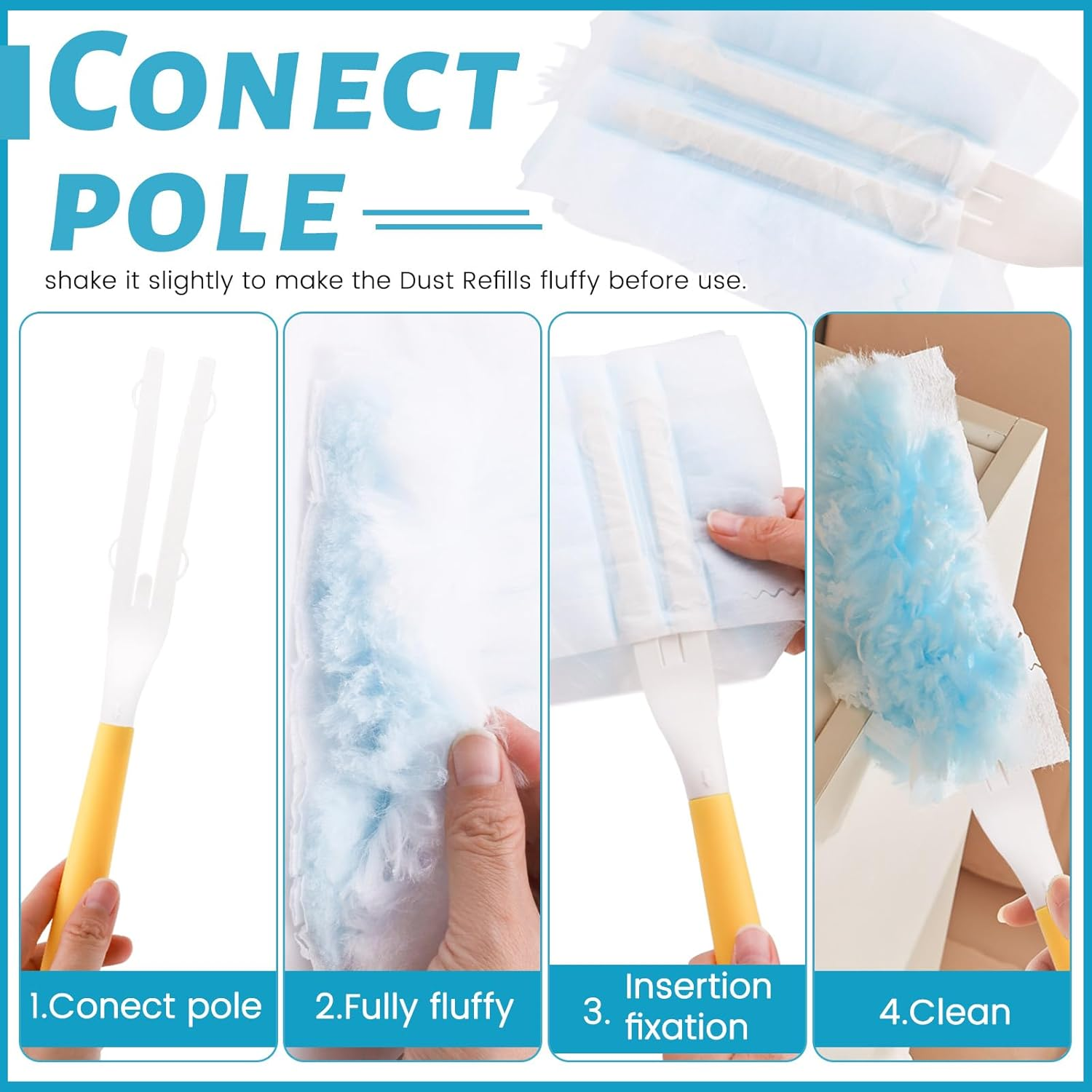 100PCS Duster Refills, 180&deg;Duster Pads with Dusters Handle, Disposable Dusters, Cleaning Supplies for Housekeeping, Dusting Tools