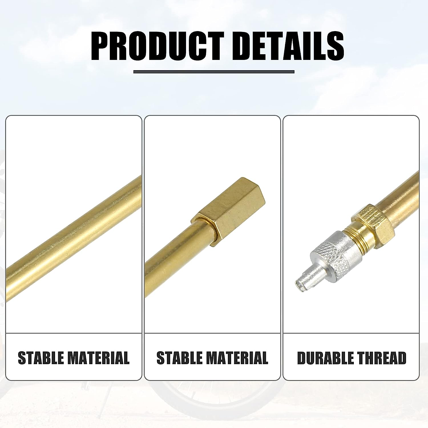 X AUTOHAUX 4Pcs 50Mm/1.97" Long Brass Auto Tire Valve Extension Adaptor Air Tyre Stem Extender Inflation Stright Bore for Car Truck Motorcycle Bike Mower Scooter image number 5