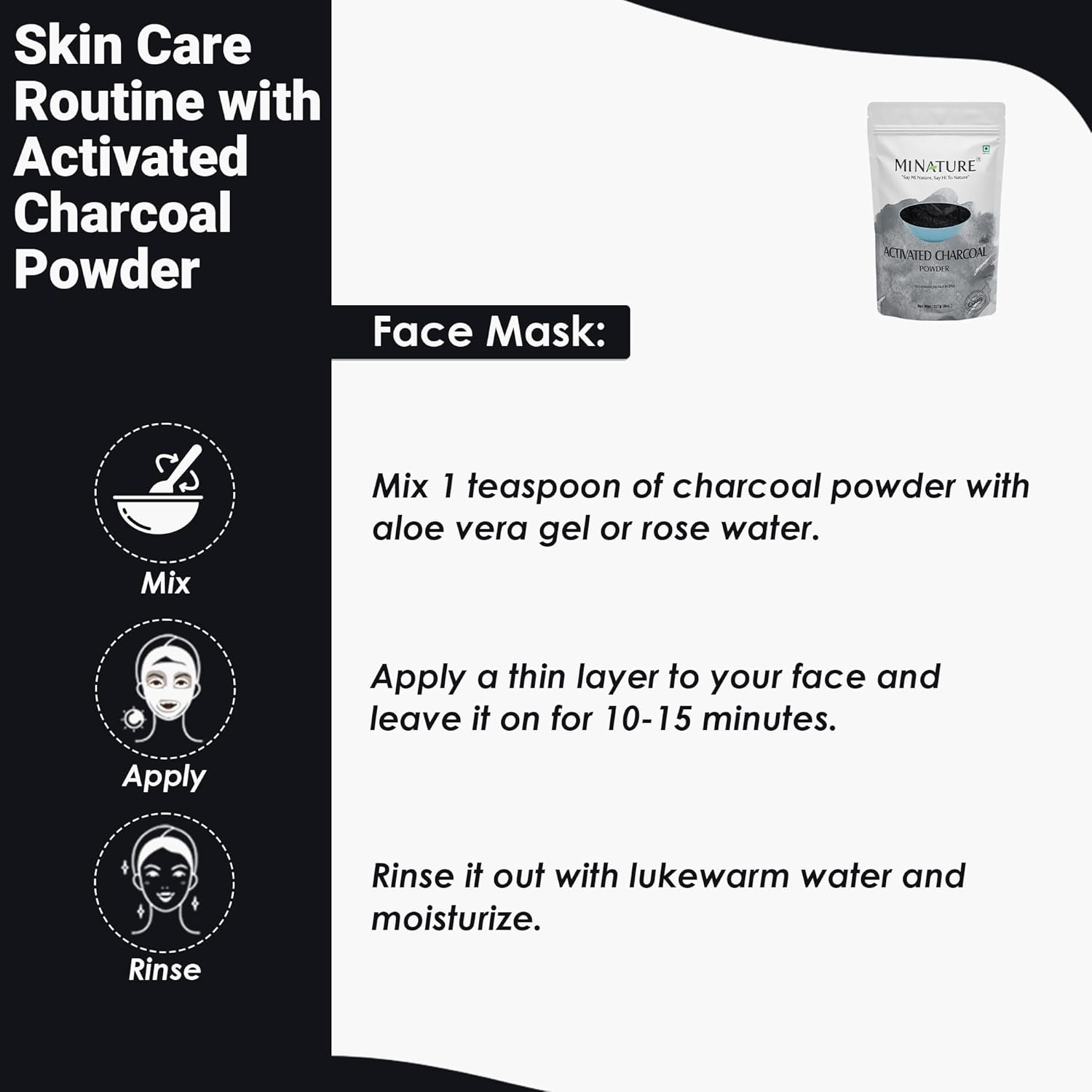 Mi Nature Activated Charcoal Powder | 227G(8Oz) | Pure & Natural | DIY Exfoliating Scrub, Face Mask & Teeth Powder | Herbal Cosmetic Use |For Homemade Use image number 5