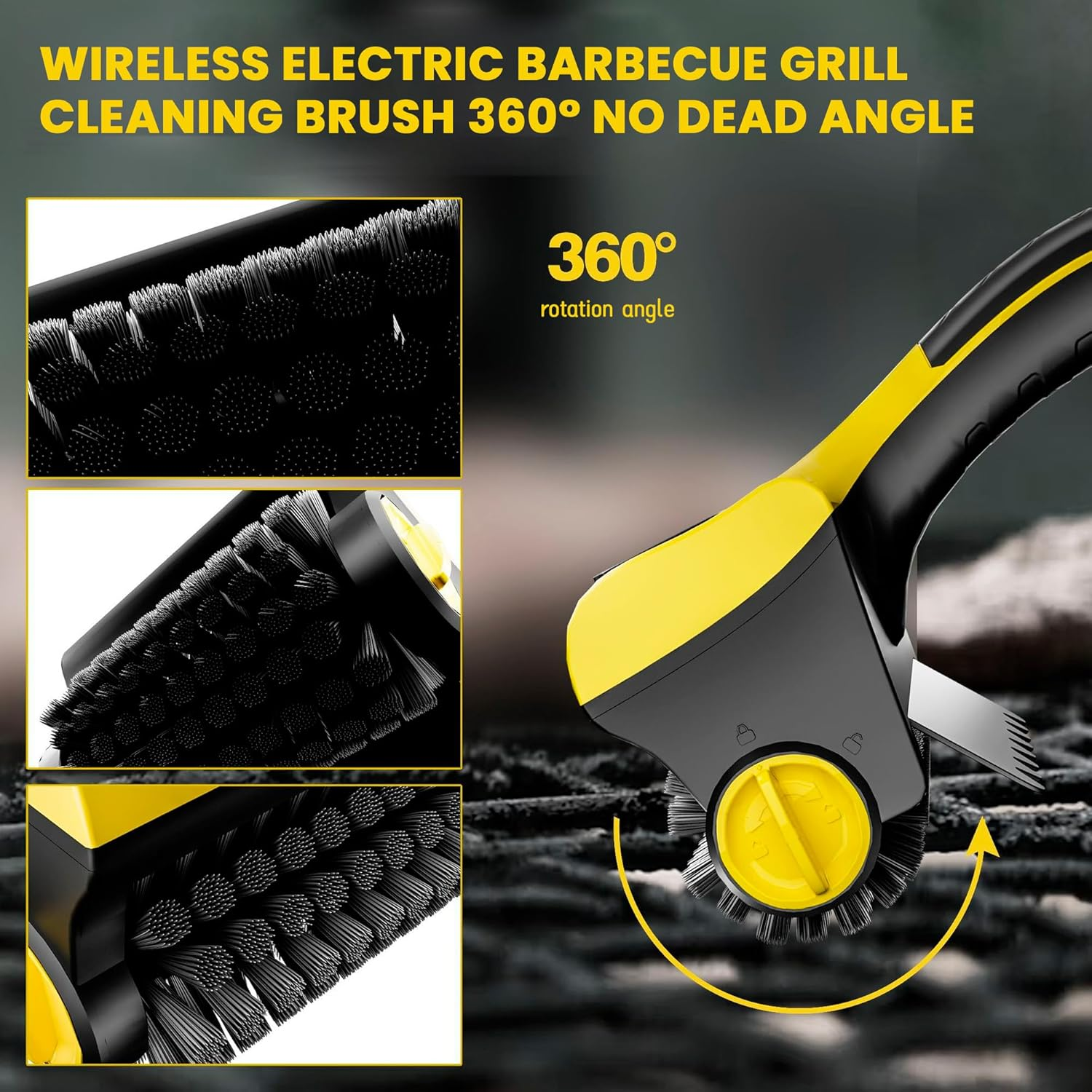 Electric Grill Clean Brush with Liquid Box, Cordless Rechargeable Barbecue Grill Cleaner, Automatic Grill Cleaner, 2-Speed, 360&deg; Rotating Cleaning Brush with Replacement Bristles image number 5