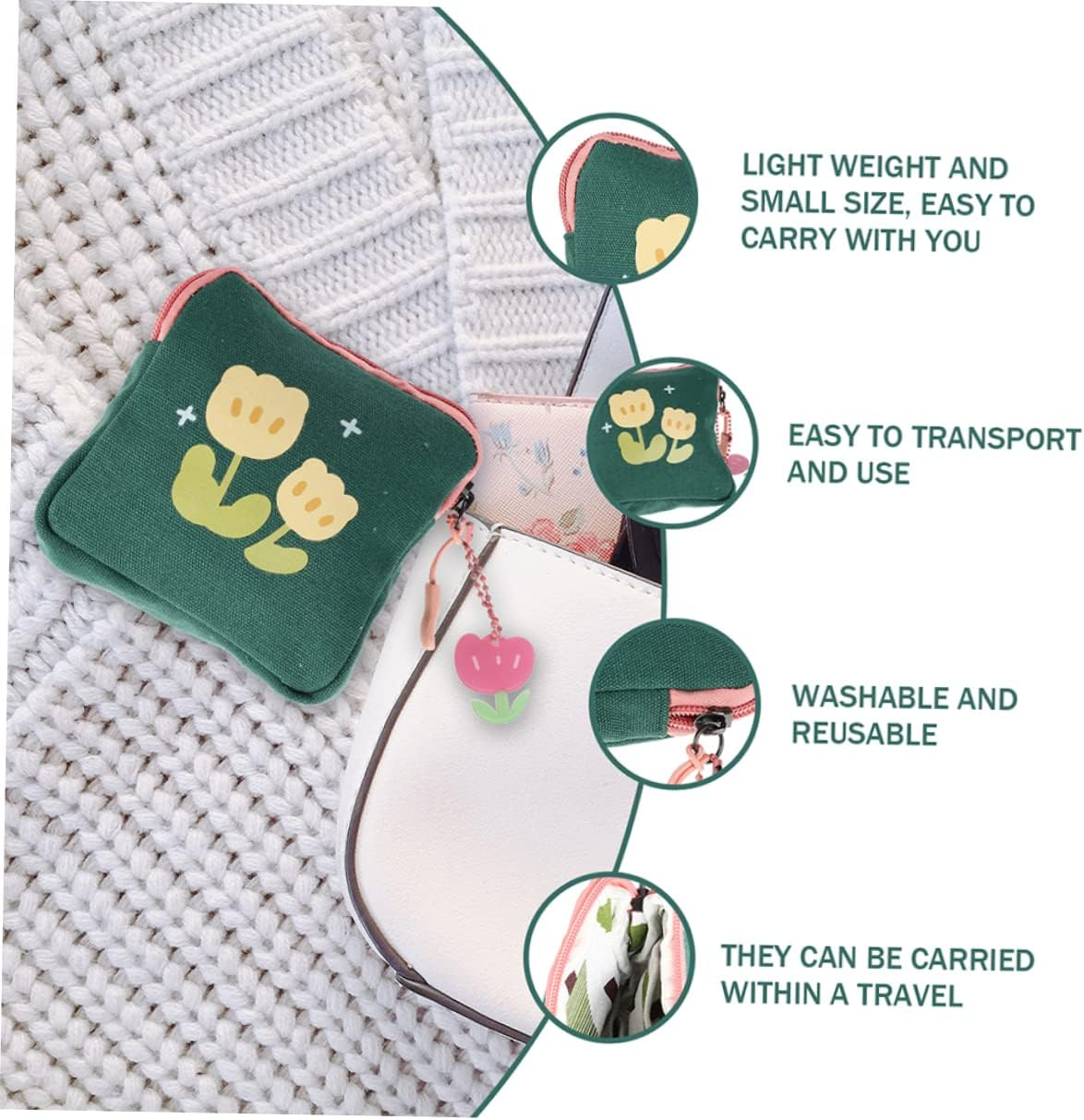 SHERCHPRY 8Pcs Sanitary Napkin Organizer Decorative Coin Bag Zipper Money Pouch Tampon Storage Bag for Travel Women image number 6