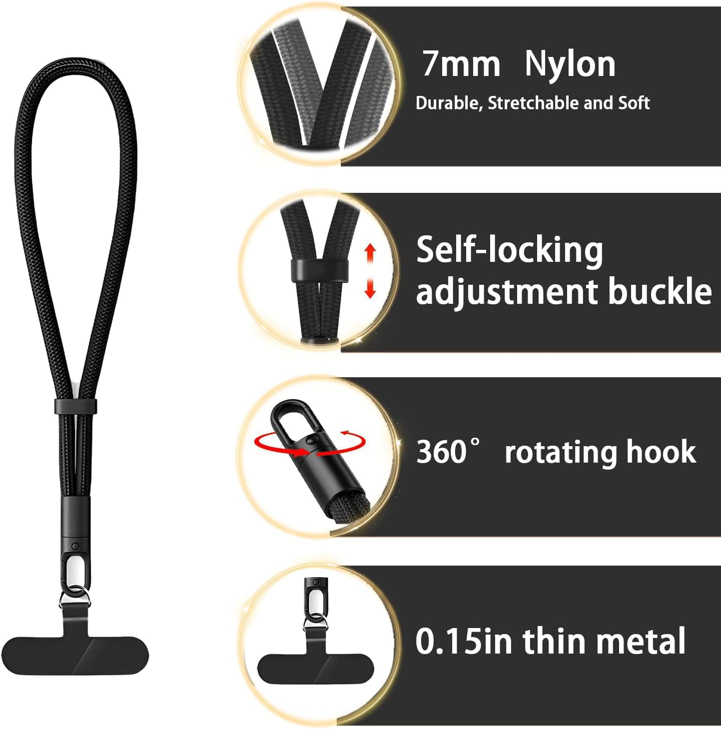 2-Pack Black Phone Wrist Strap, anti Theft Phone Lanyard for Mobile Devices, Secure Wristband for Hiking, Travel, Work and Everyday Use with Adjustable Strap image number 3