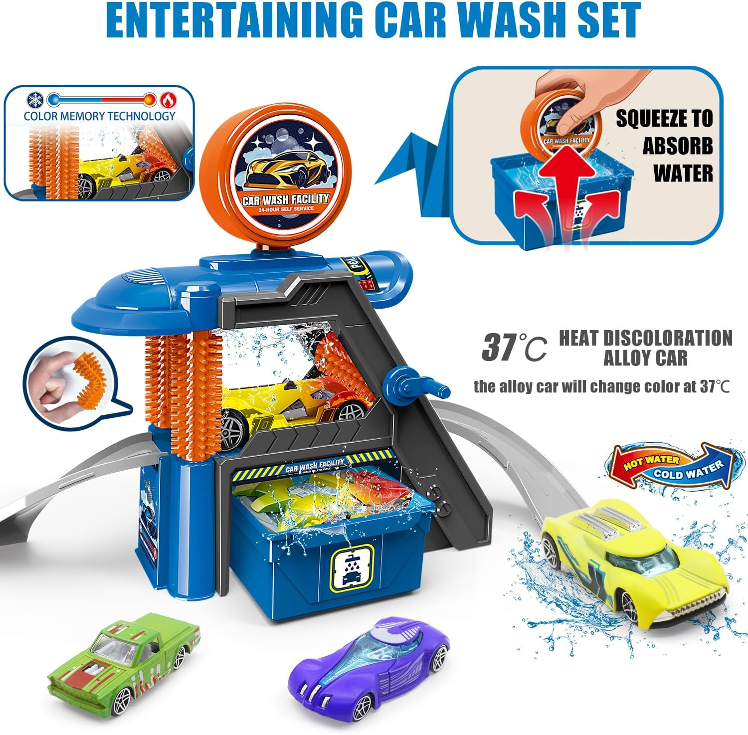 Fistone Parking & Car Wash Toy Playset, with Cars Color Changers Car Wash Toys for Kids image number 3