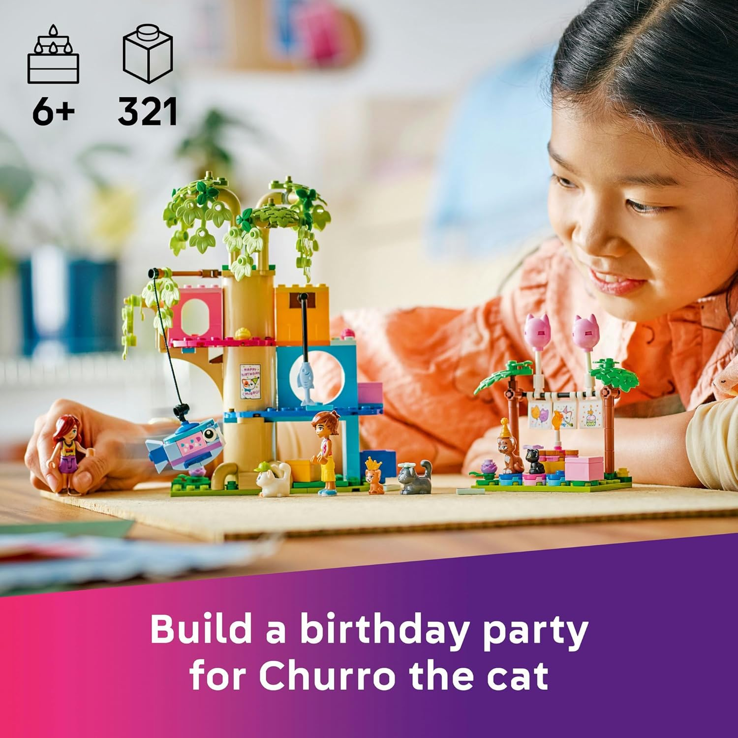 LEGO&reg; Friends Cat Birthday Party & Tree House 42666 Building Kit, Imaginative Pretend Play, Kids&rsquo; Toy Idea for Girls and Boys Aged 6 Years Old and Up, 2 Minidolls, 5 Feline Figures and Accessories image number 4