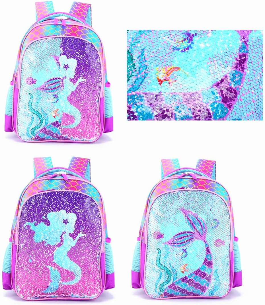 Reversible Sequin School Backpack Lightweight Little Kid Book Bag with Lunch Bag Set for Preschool Kindergarten Elementary