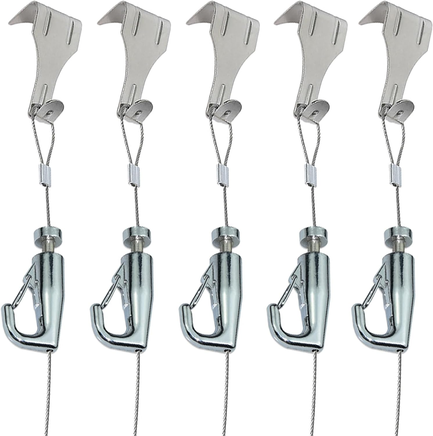 Tunghey 5Pack Sturdy Picture Rail Hanging System, 66 Lb (30 Kg) Max Load Capacity, Adjustable Wire Hooks Kit, Cable with Loop, Frames Display Kit (1.5M)