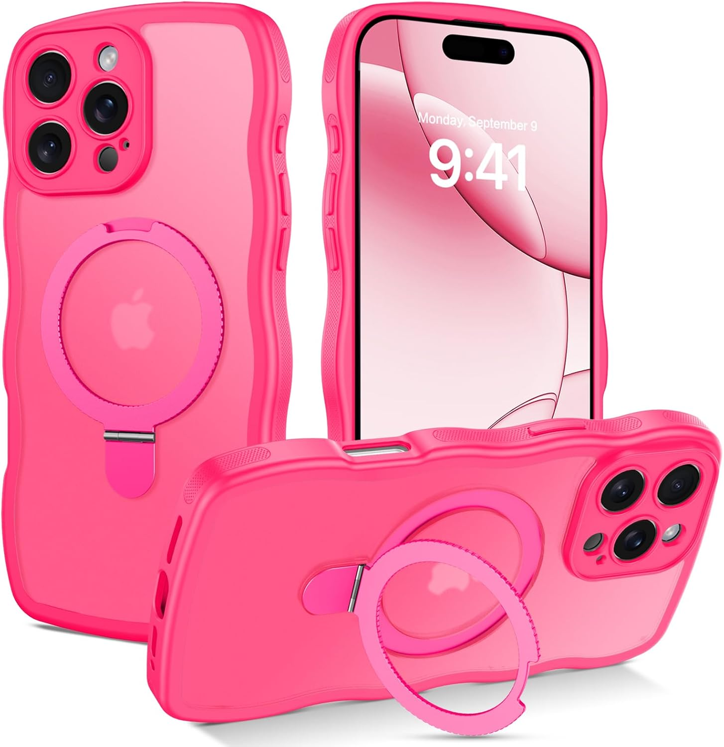 Gaobao Magnetic for Iphone 16 Pro Case, [Compatible with Mag Safe], Cute Curly Wave Frame Matte Back Protective Phone Case Cover with Invisible Kickstand for Iphone 16 Pro 6.3'', Desert Titanium Gold