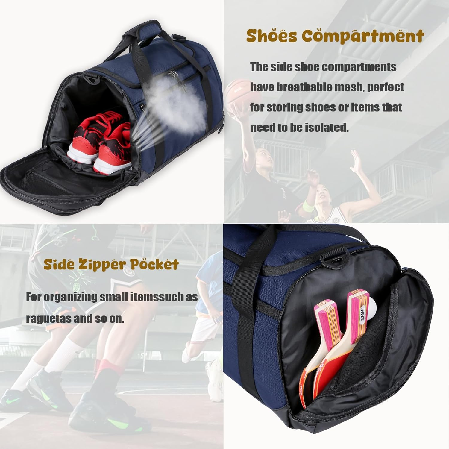 FALAZAR Duffle Bag for Men Women 40L Waterproof Travel Duffel Bag with Shoes Compartment Lightweight Sport Gym Bag with Wet Pocket Weekender Overnight Bags,Blue