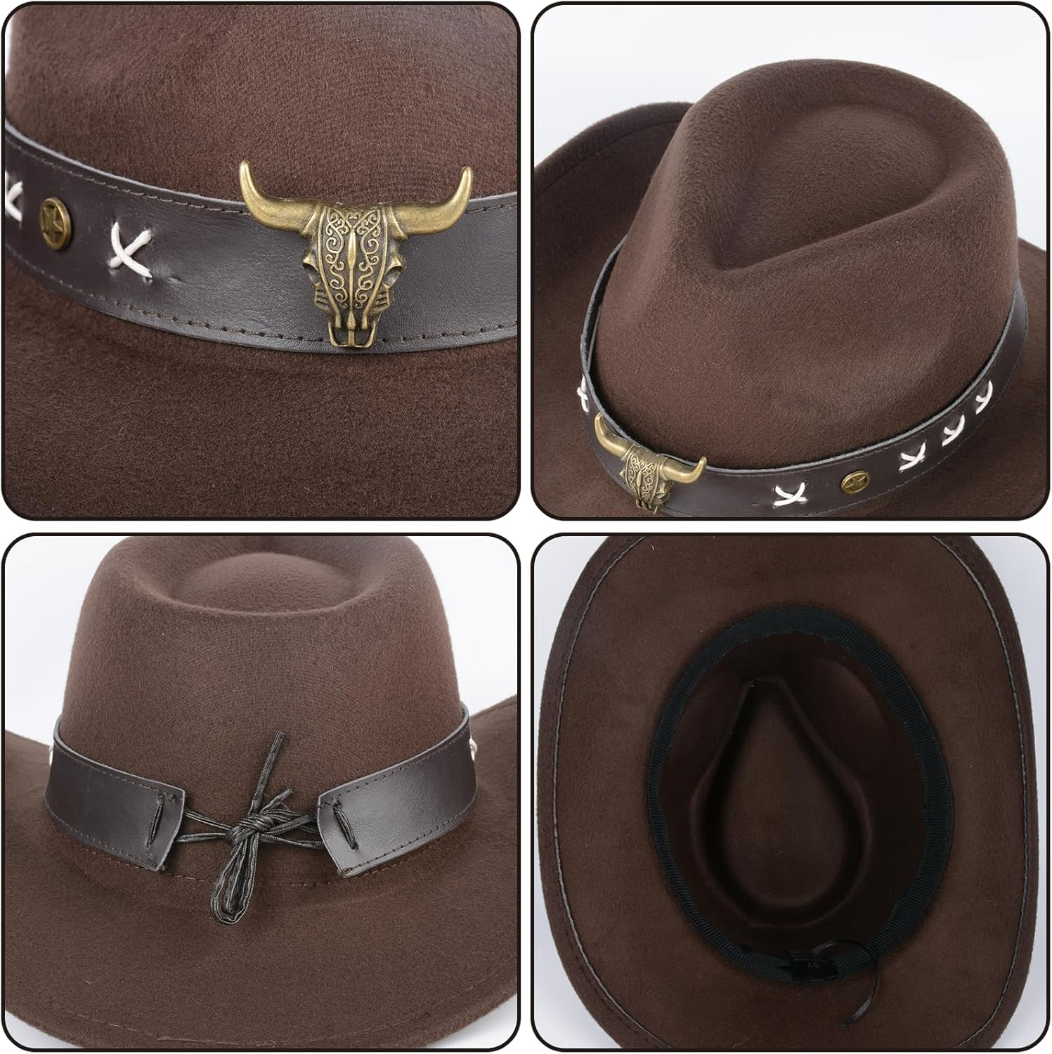 Cowboy Hat Wide Brim Tilted Edge Stylish Western Hat Ethnic Style Tibetan Felt Hat Vintage Wool Hat with Belt Design for Men and Women Classic Cowboy Hats for Women and Men Fashionable and Elegant image number 4