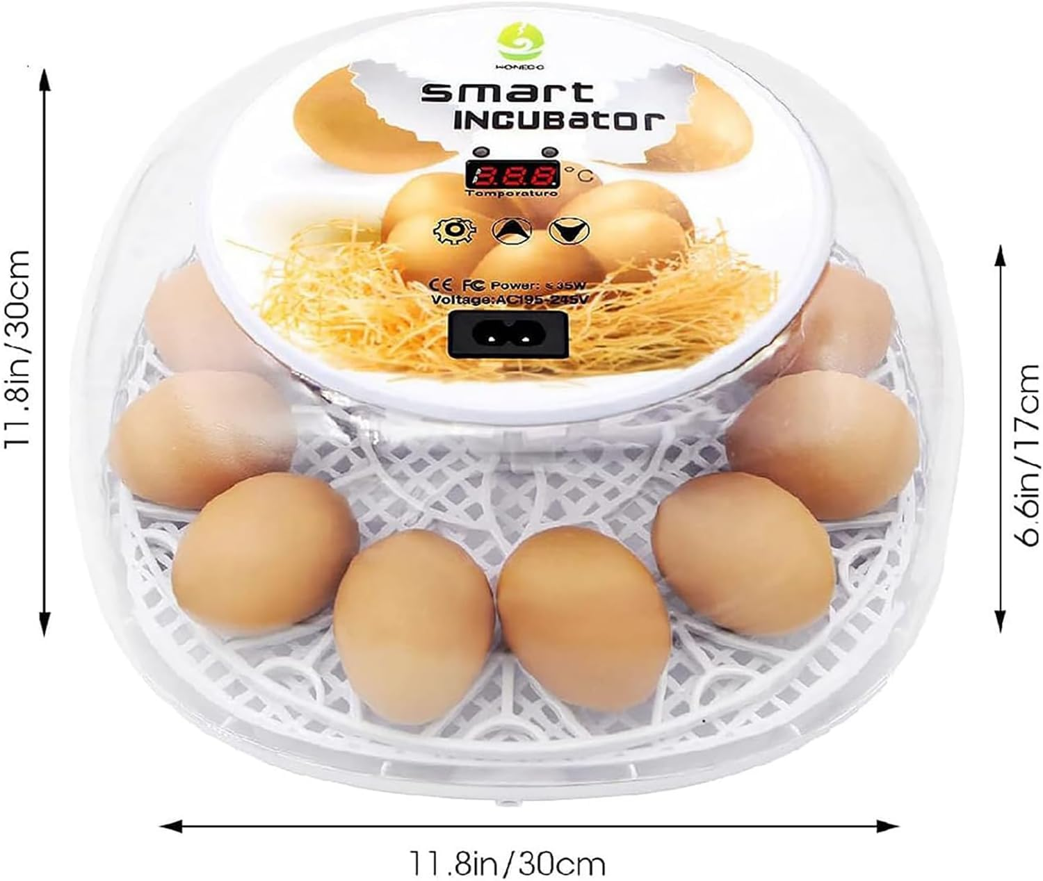 Premium Egg Incubator, Automatic Egg Hatching Incubator, 12 Eggs Poultry Hatcher with Automatic Temperature Control for Hatching, Chicken, Duck, Goose, Quail, Bird Eggs (Gray) image number 4