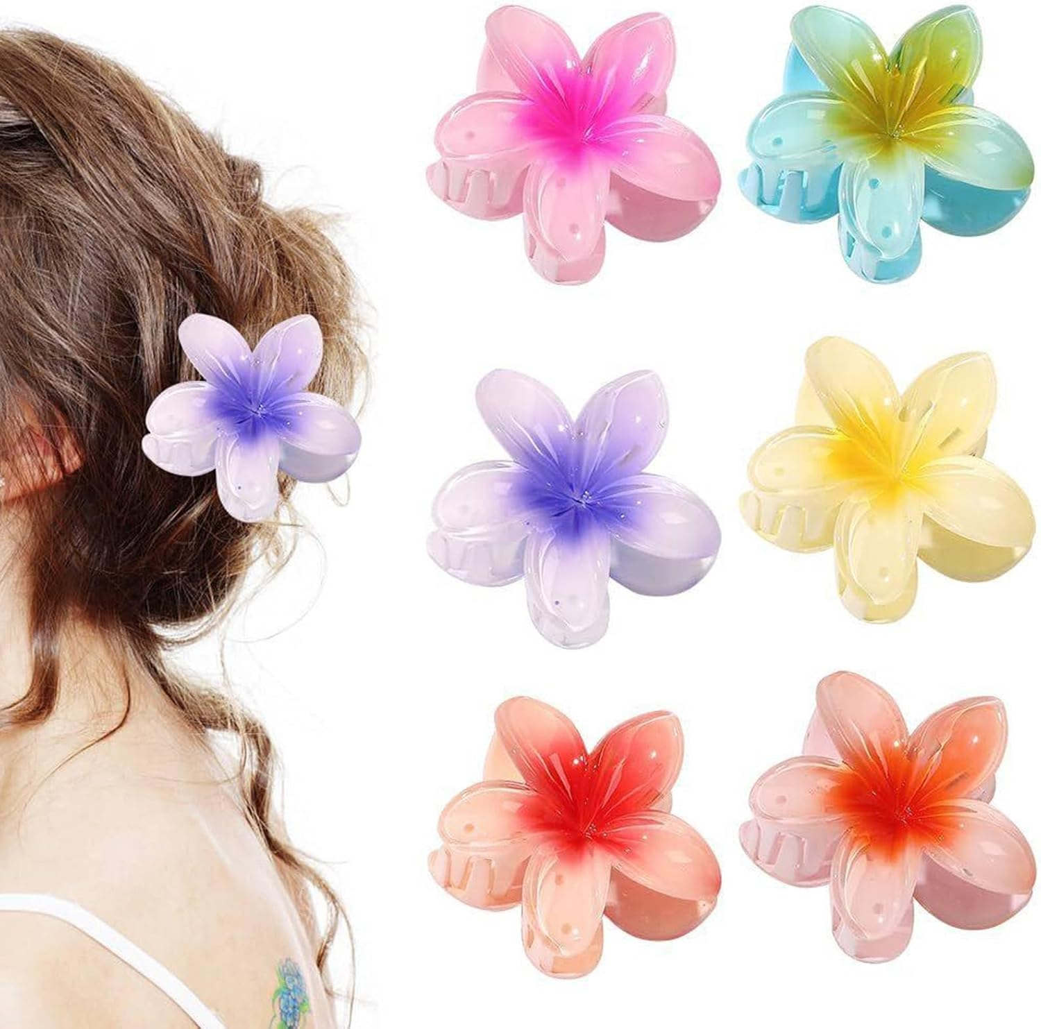 Funalix Flower Hair Clips, Pack of 6 Hawaiian Flower Clips, Large Non-Slip Hair Clips for Women Girls, Thin, Thick, Curly Hair, Gift Hair Accessories (6 Colours) image number 6