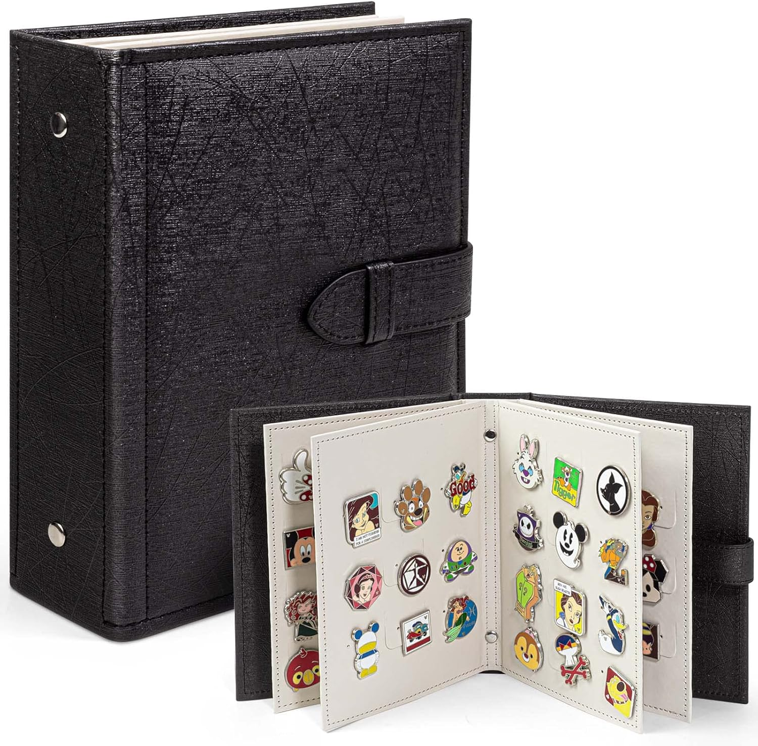 Enamel Pin Display Book, Portable Pin Trading Book, to Display and Trade Your Disney Pins, 42 Pin- Capacity, Leather Pin Holder, Fits Rubber Pin Back, Pink