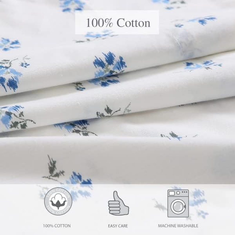 Stone Cottage - Queen Sheets, Cotton Percale Bedding Set, Crisp & Cool Home Decor (Blue Sketchy Ditsy, Queen) image number 2