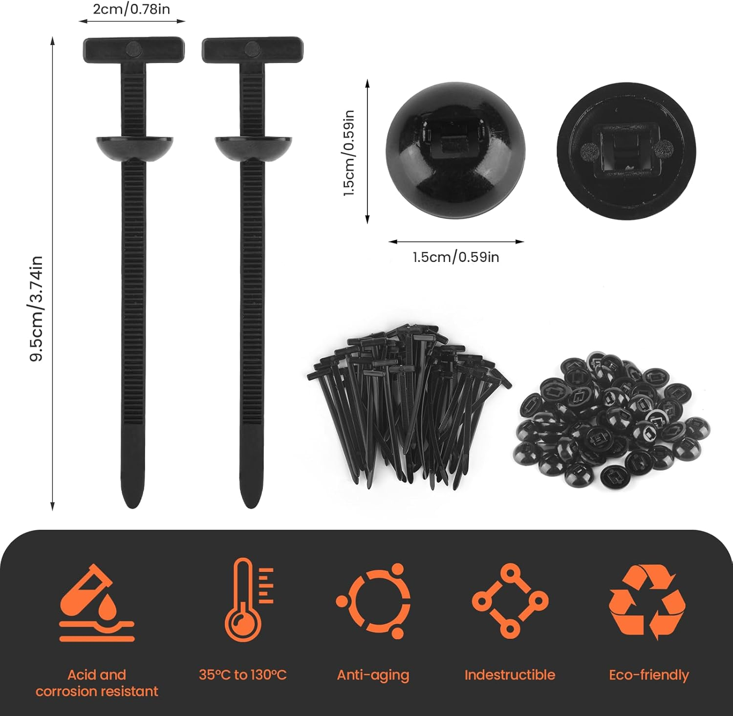 Eukyplace Universal Push Mount Cable Zip Ties 100Pcs &ndash; Heavy Duty Nylon Fastener Clips, Automotive Fender Liner Retainer Clips, Multipurpose Self-Locking Cable Ties