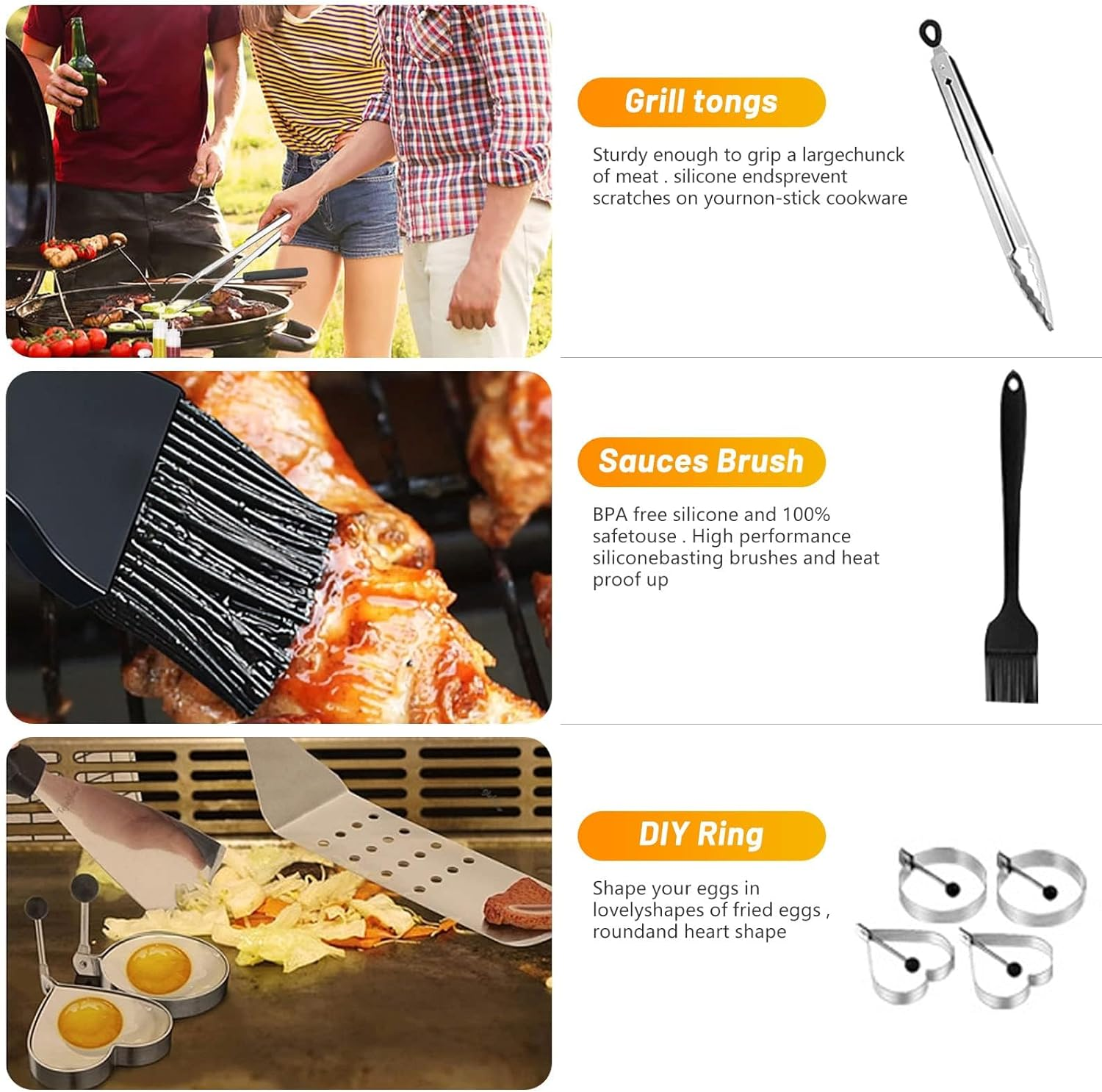 Barbecue Tool Set BBQ Tools Set 45Pcs Griddle Accessories Kit, Stainless Steel BBQ Accessories Complete BBQ Set Gift, Barbecue Accessories Professional Griddle Spatula Set,Bbq Gifts for Men Women image number 5