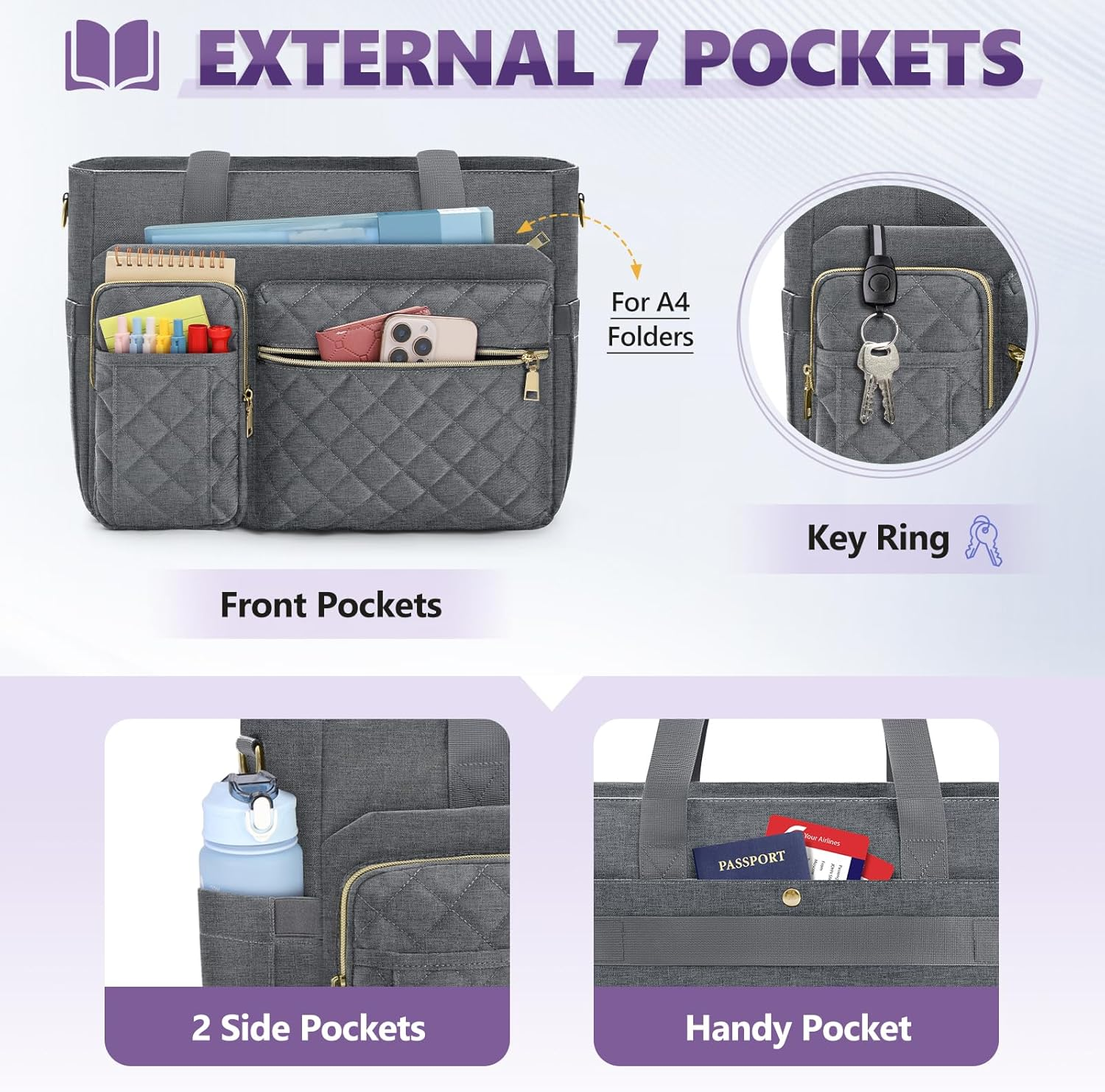 SDYSM Teacher Tote Bag 15.6 Inch Laptop Bag Work Bags for Women Nurse Tote Computer Messenger Shoulder Bags Laptop Briefcase image number 6