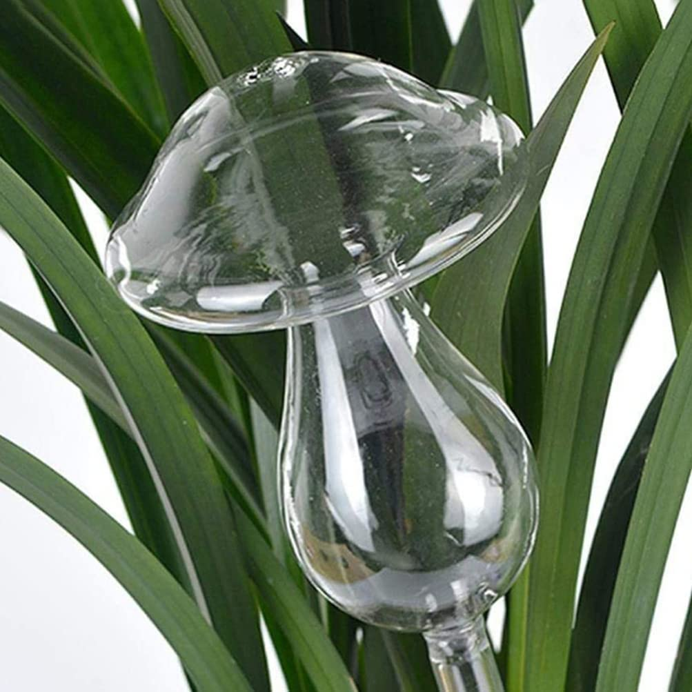 Jojofuny Self Watering Globes 2Pcs Plant Watering Globes Mushroom Shape Glass Plant Waterer Cute Self Bulbs Devices Water Drip Irrigation Device Automatic Waterer