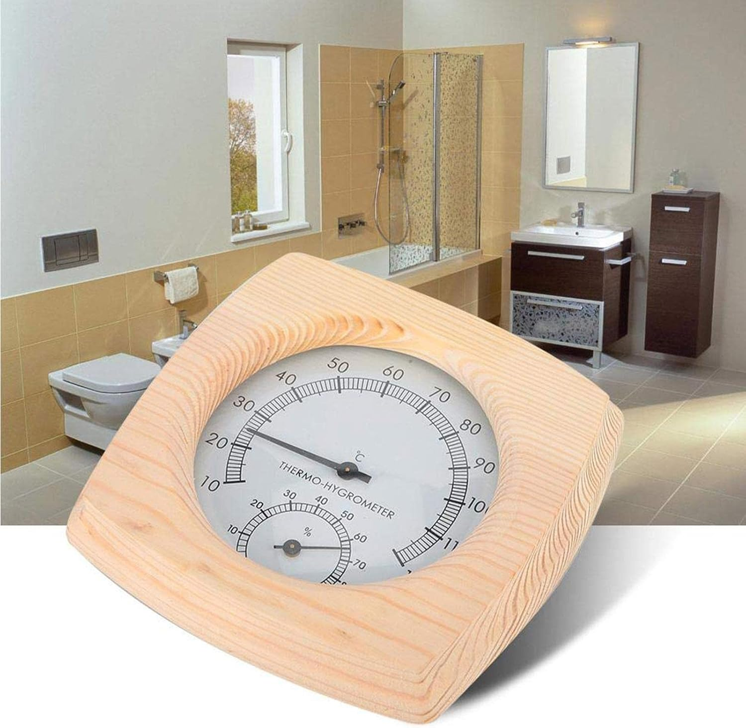 Wooden Sauna Thermometer,2 in 1 Square Hygrometer Thermometer | No Battery Weather Hygrometer for Sauna Room Wall image number 3