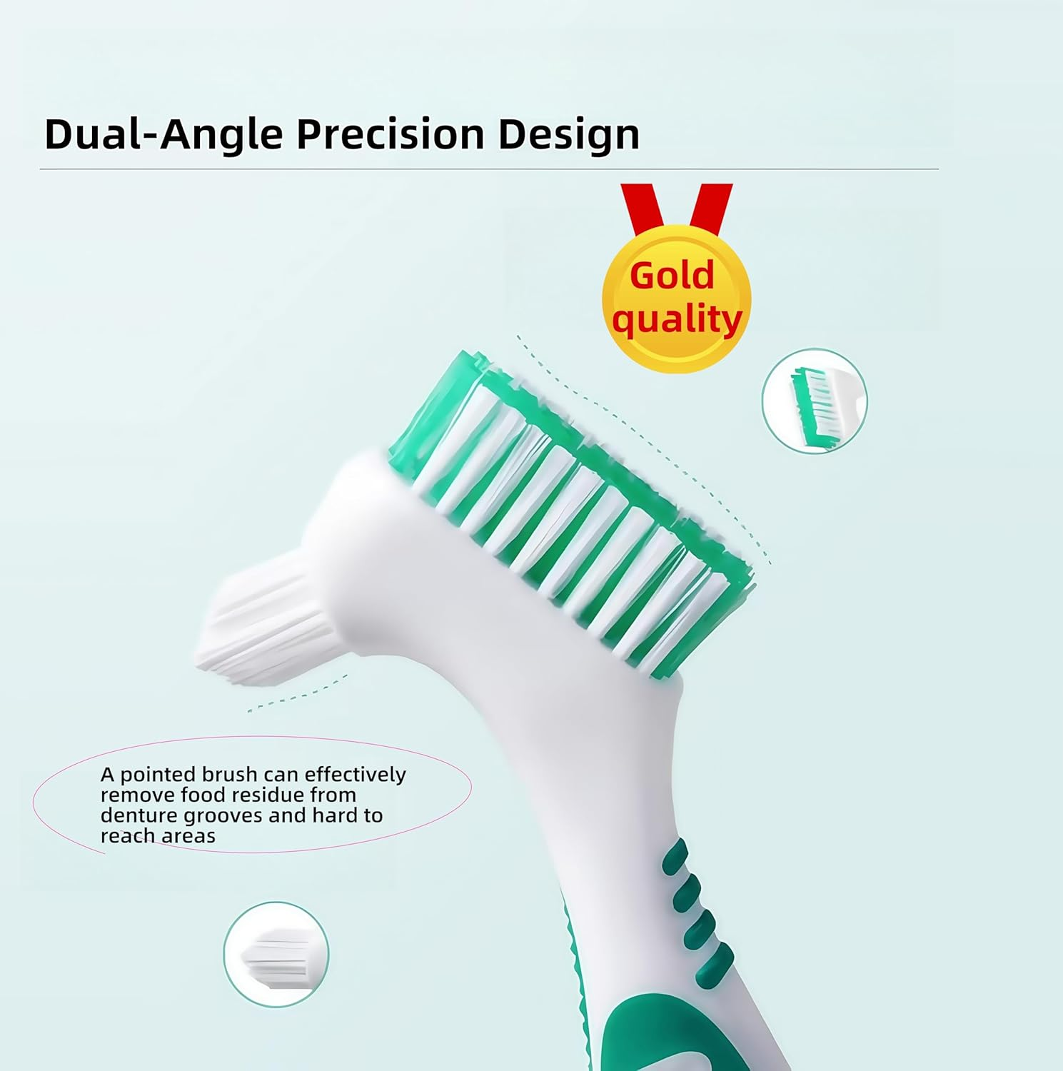 Denture Cleaning Brushes 2-Pack with Dual-Angle Heads - Soft Nylon Bristles & Ergonomic Grip, Travel Denture Brush Kit for Seniors (Green/Purple) | Denture Care Essentials image number 1