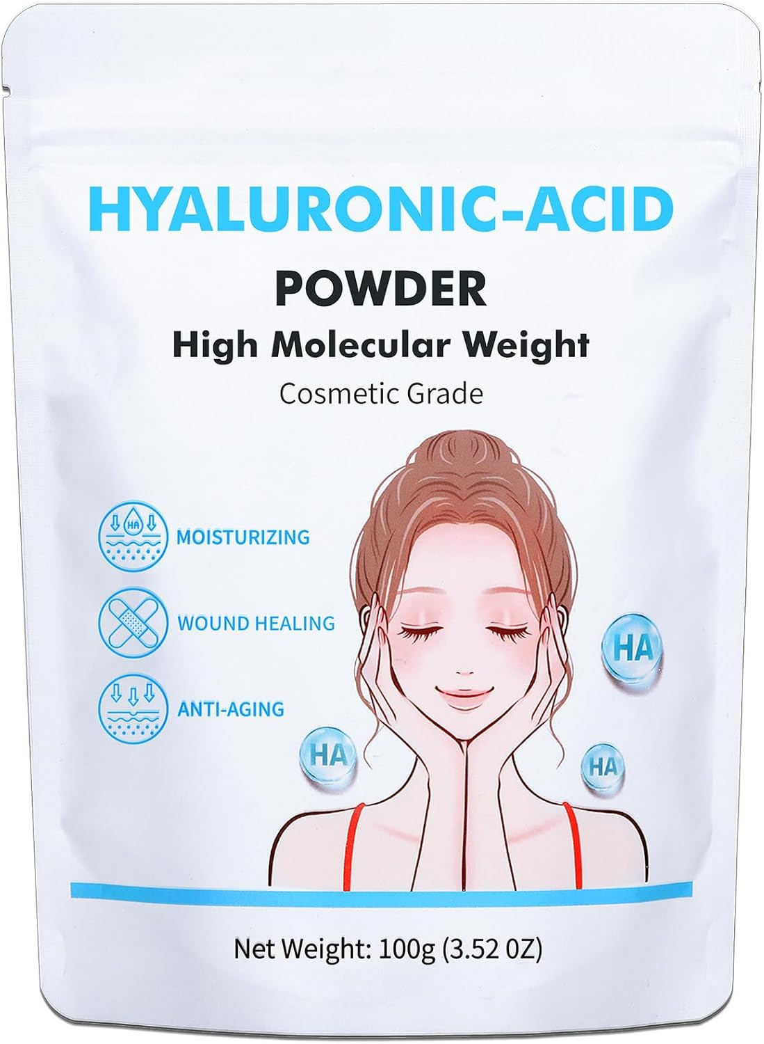 Hyaluronic Acid Powder for Face, High Molecular Weight Hyaluronic Acid Facial Serum Skin Care, Homemade Hydrating Serums, Moisturizer Skincare Cosmetics Grade 100G(5.32Oz) image number 5