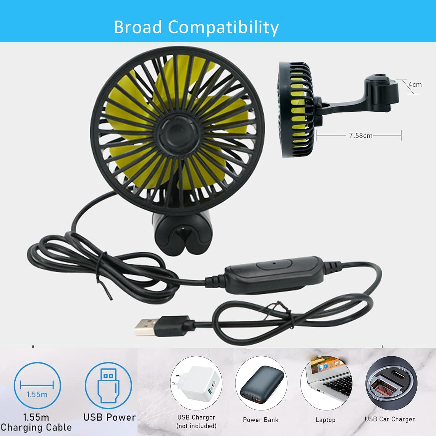 Car Seat Fan, Extremely Silent Baby Car Seat Headrest Fan for Backseat of Car, Small USB Fan Mini Cooling Fan Portable Clip on Baby Crib Kids Dogs image number 5