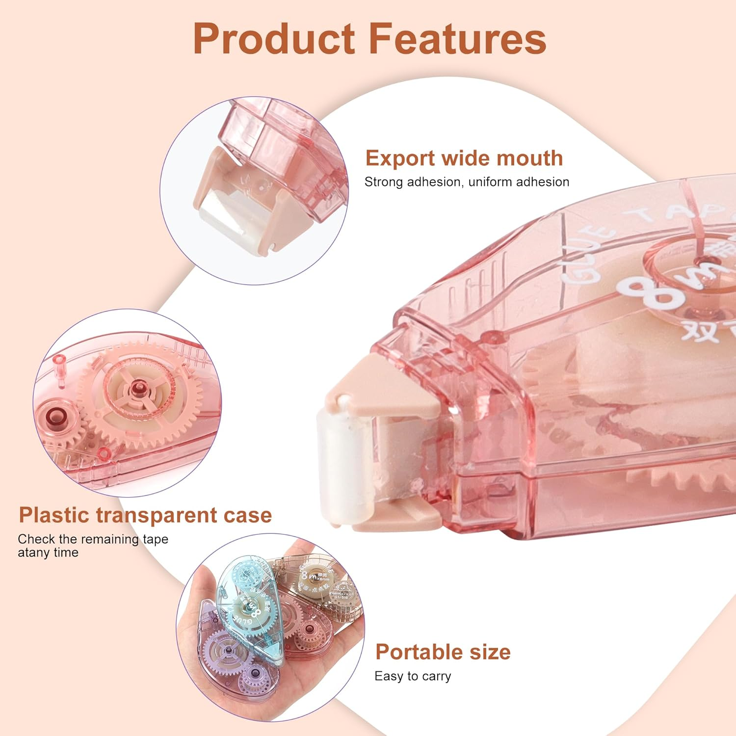 TECDW 4 Pack Double Sided Tape Roller, 0.31" X 26.25' Glue Tape for Scrapbooking, DIY Craft Adhesive Tape for Journals, Cards, and Gift Wrapping