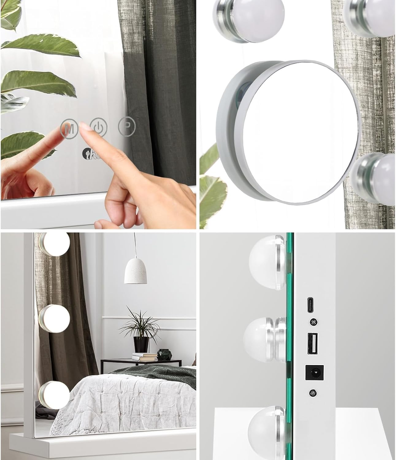Oikiture Hollywood Vanity Mirror with Light, Smart Makeup Mirror with 18 LED Bulbs 80 X 58Cm Type-C & USB Power Charging Vanity Mirror with 10X Magnifying Mirror