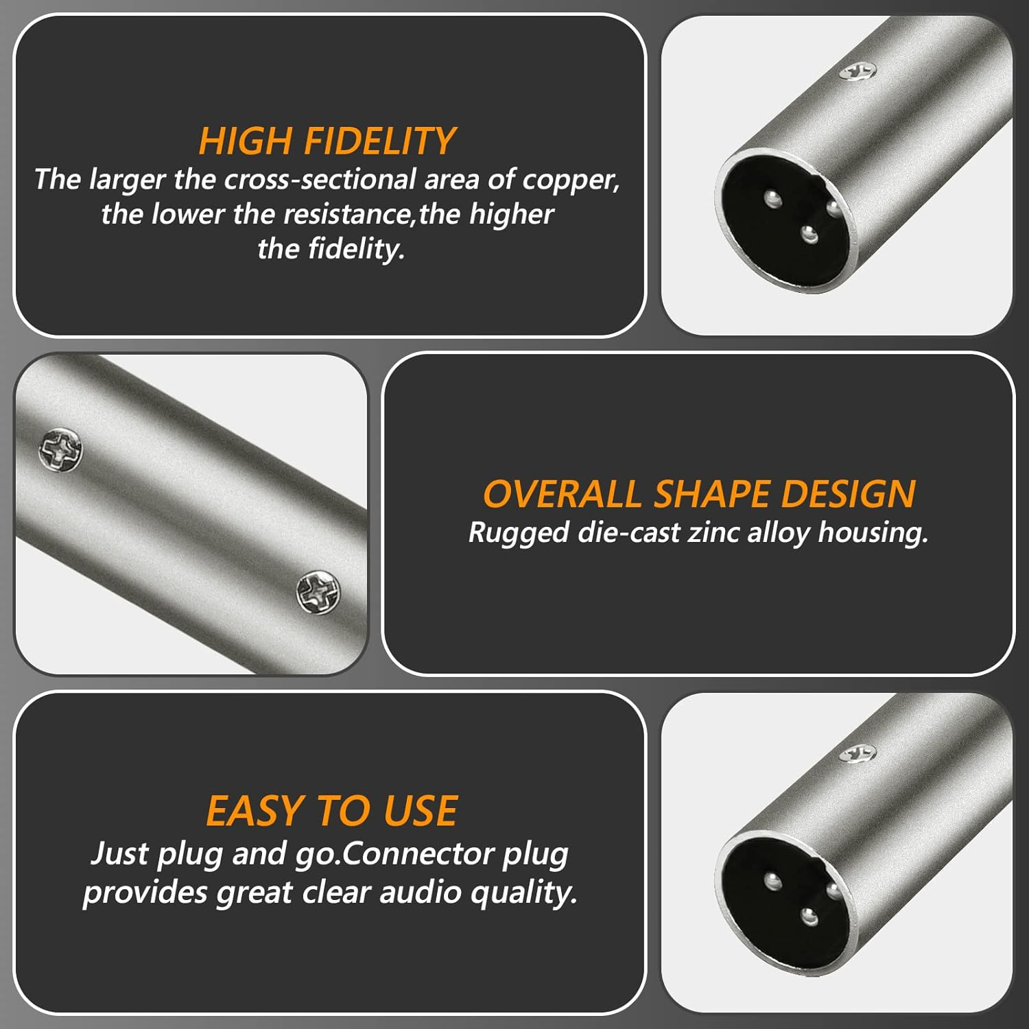 Geekria for Creators XLR Male to XLR Male Microphone Cable Adapter, Compatible with Shure SM57, SM7B, MV7, PGA48, Behringer Xm8500 Mic Cord Plug (Silver, 2 Pack) image number 4