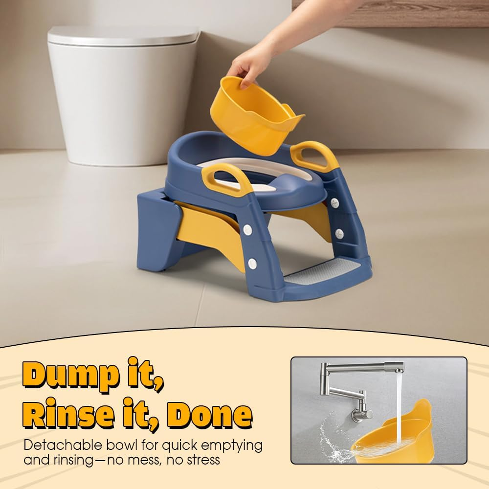 Playpals Potty Training Seat with Step Stool Ladder, 2 in 1 Potty Training Toilet with Urinals, Toddler Toilet Seat for Kids Boys Girls, Splash Guard Anti-Slip Pad Step Stool - Blue