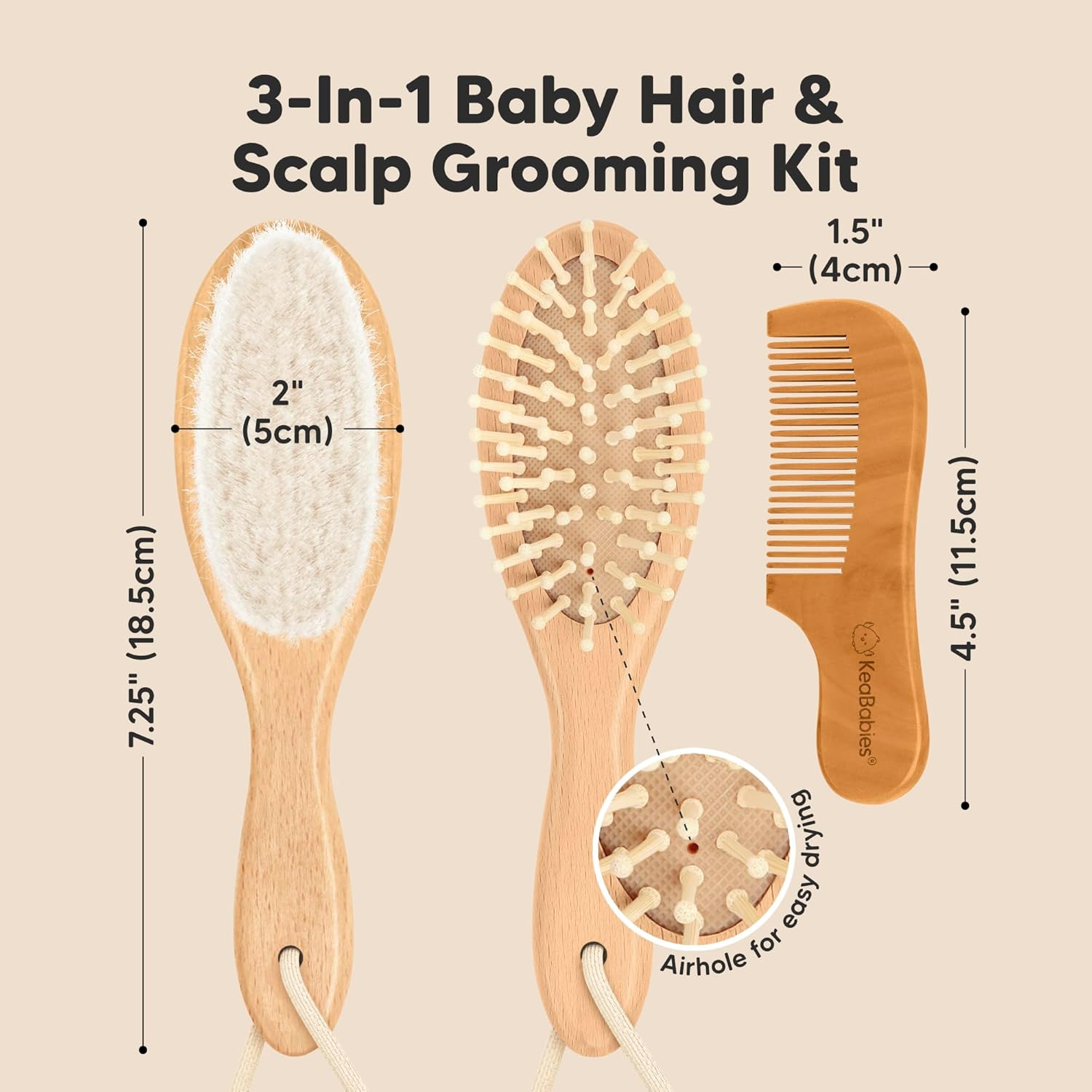 Baby Hair Brush Set for Newborns - Soft Goat Bristle Wooden Baby Brush and Comb Set Newborn Grooming Kit for Cradle Cap, Durable & Gentle, Boy, Girl Infant Essentials Care Kit (Oval, Walnut)