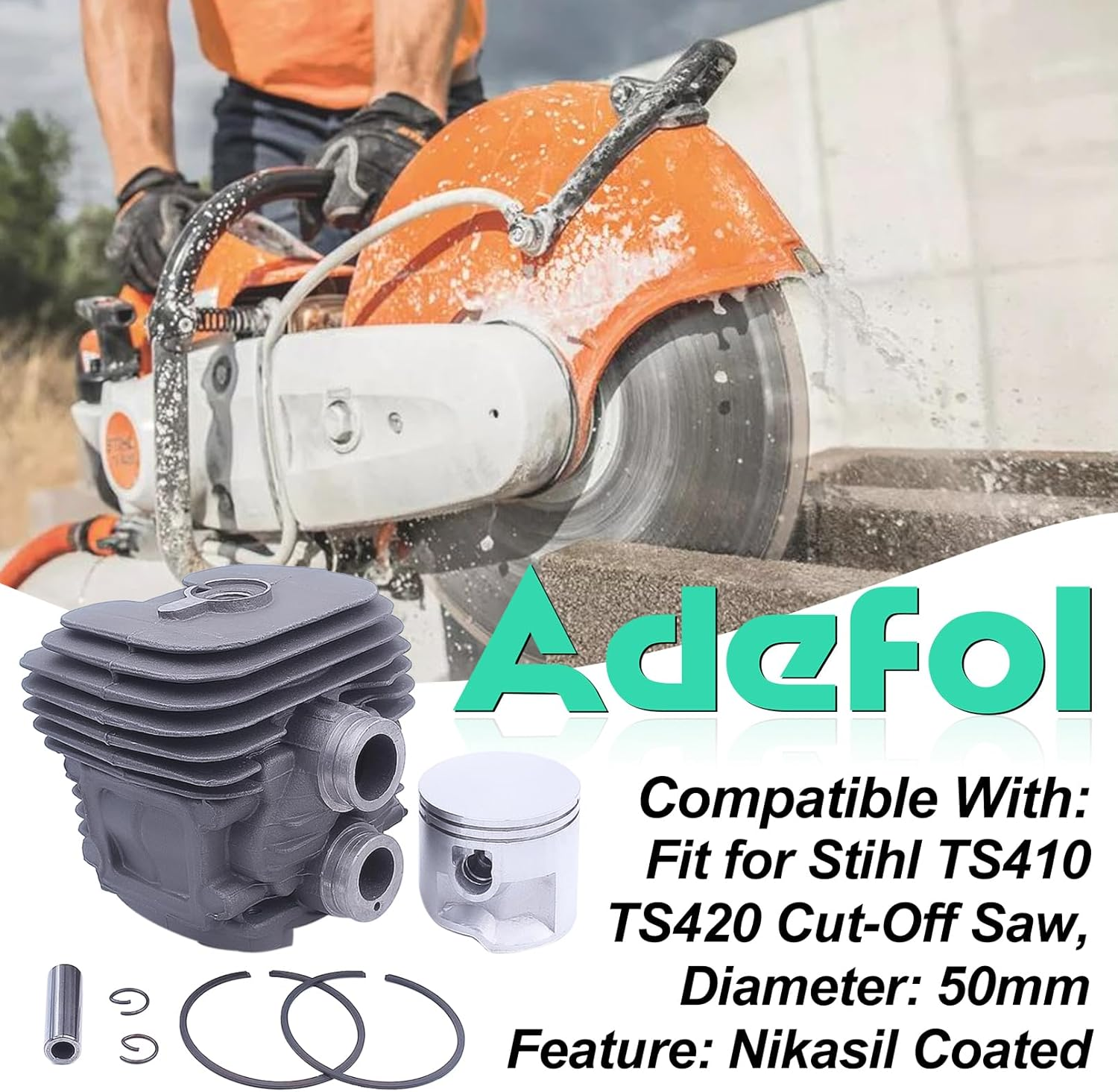 Adefol 50Mm Cylinder Piston Gasket Kit for Stihl TS410 TS420 TS 410 420 Cut-Off Saw 4238 020 1202 Replace Part image number 2