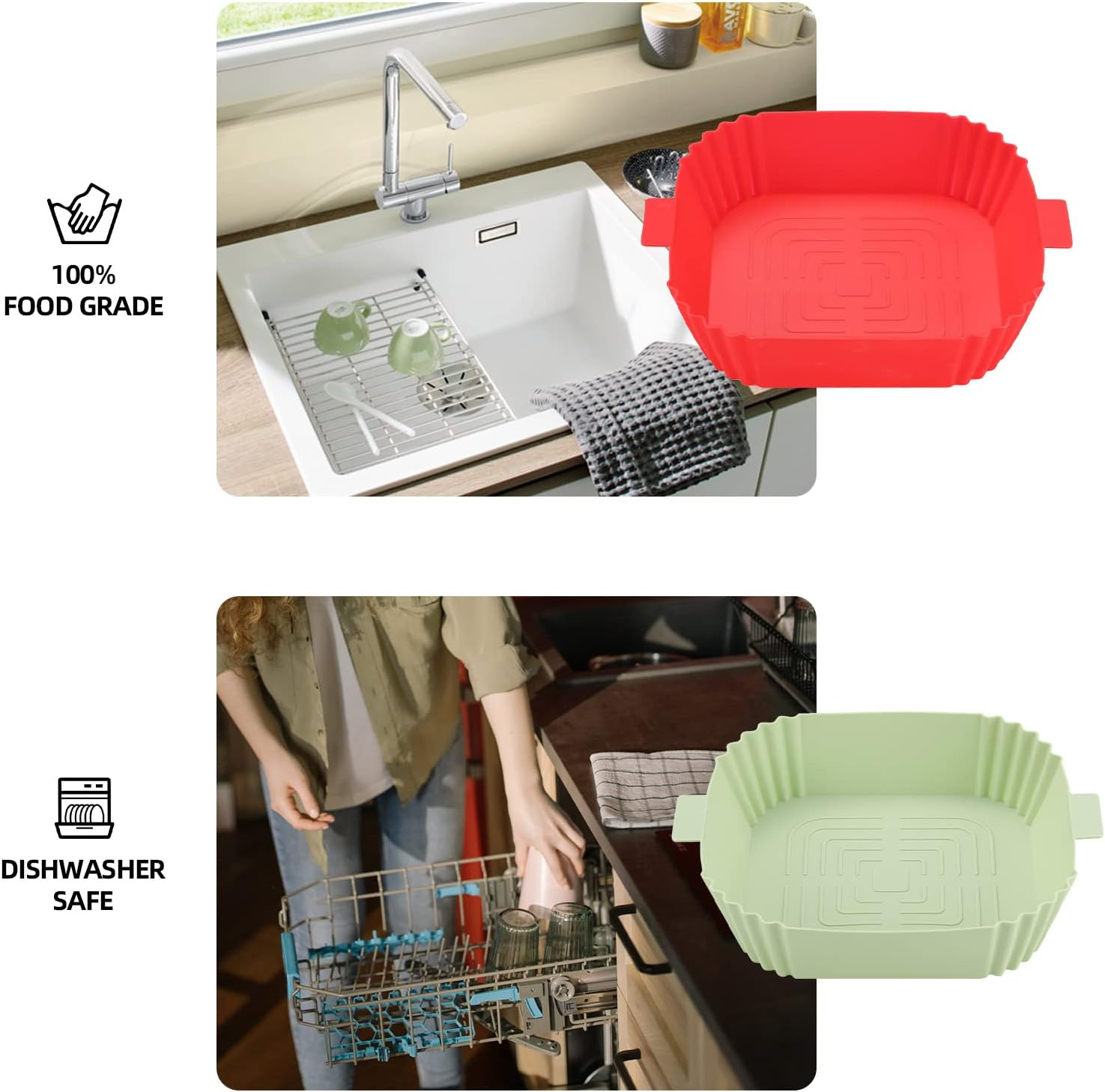 4 Pcs Air Fryer Silicone Liners Square, Reusable Air Fryer Basket, Food Safe Air Fryers Oven Accessories, Replacement of Flammable Parchment Paper Liner, Silicone Baking Tray Pots for 4 to 7 QT image number 4