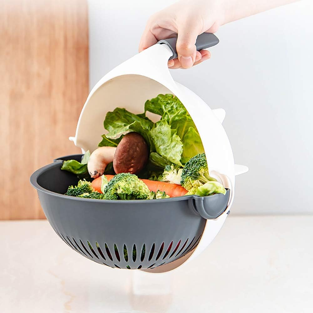 9-In-1 Multi-Functional Rotate Vegetable Cutter Manual Slicer Fruit Cutter Mandoline Choppers Veggie Fruit Shredder Grater Large Capacity Vegetable Drainer Draining Basket Carrot Potato Cutting Tool image number 5