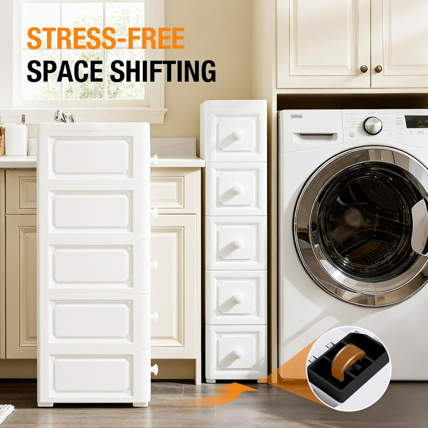 Conworld Super Light Weight Slim Plastic Bathroom Storage, Self-Assembling Bathroom Organizer 5 Tier Slim Storage Cart with 4 Wheels (Product Comes with Installation Instructions and Video) image number 3