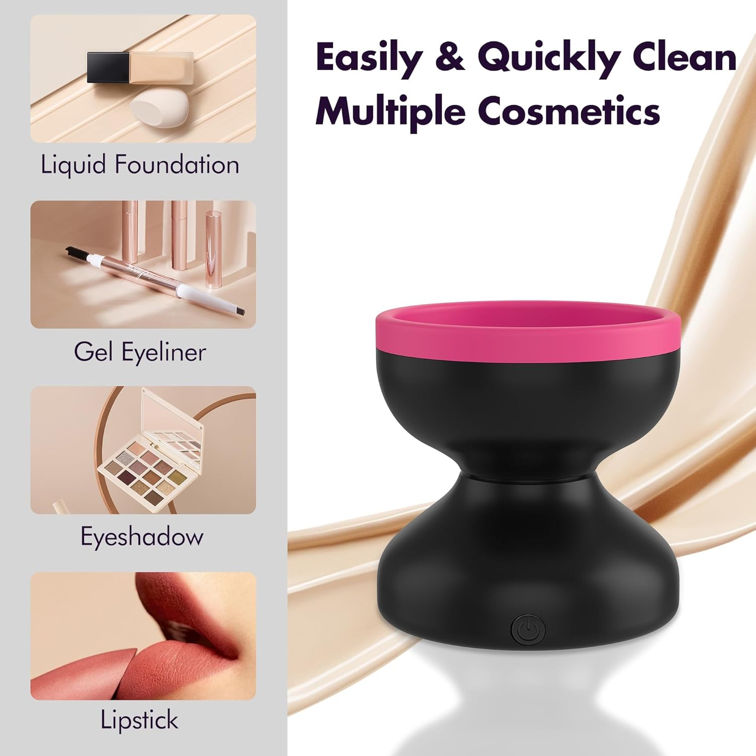 Makeup Brush Cleaner Machine, Efficient Electric Makeup Brush Cleaner, Automatic Spinning Make up Brush Cleaner Fit for All Size Cosmetic Brush image number 2