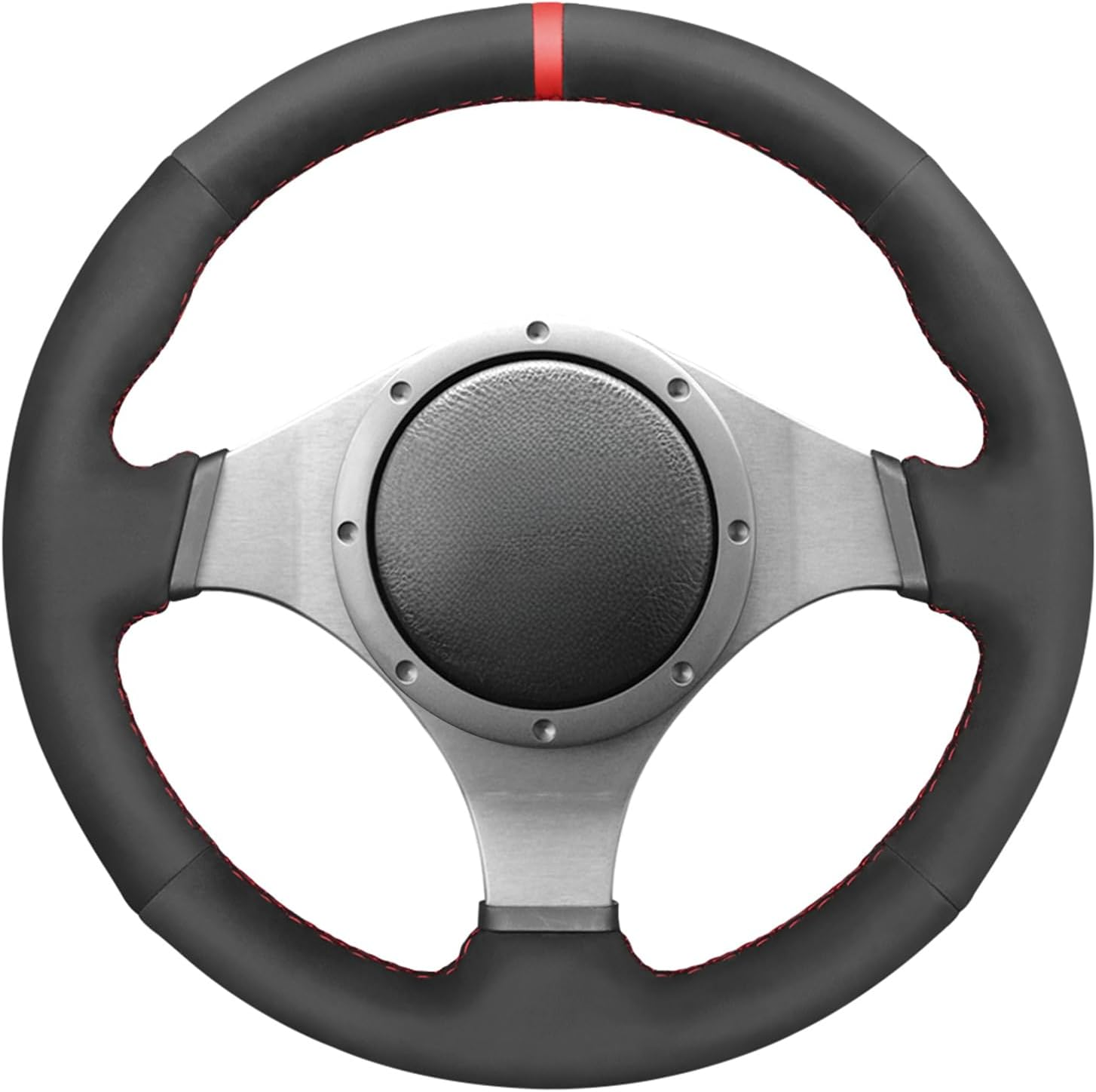MEWANT Car Steering Wheel Cover for Mitsubishi Lancer Evolution 8 VIII 2003-2004 / Lancer Evolution 9 IX 2005-2006 Customized Hand Stitch Black Suede & Perforated Leather