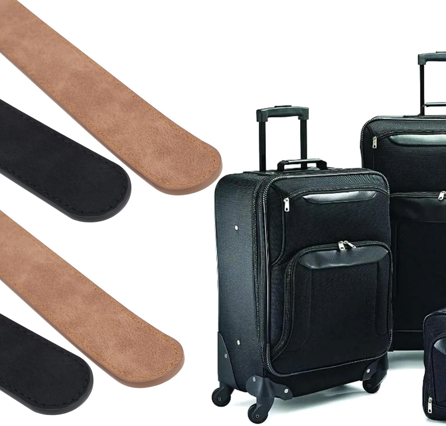 Briny River 4PCS Leather Luggage Handle 22.2X2.69X0.28Cm Carrying Strap for Suitcases and Kitchen Cabinet Drawers (Black/Brown)