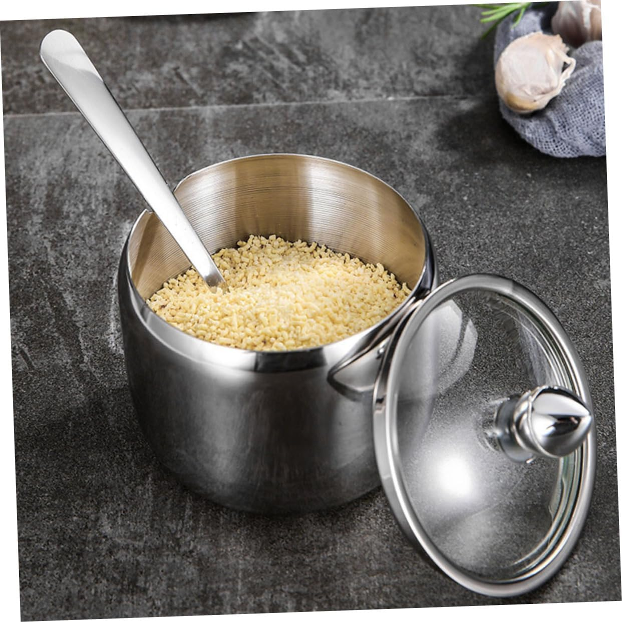 KICHOUSE Stainless Steel Seasoning Jars Set of 3 with Base, Salt Storage Containers, Spice Canisters for Kitchen Dining, 304 Stainless Steel Condiment Pots for Home Cooking and Table Use image number 2