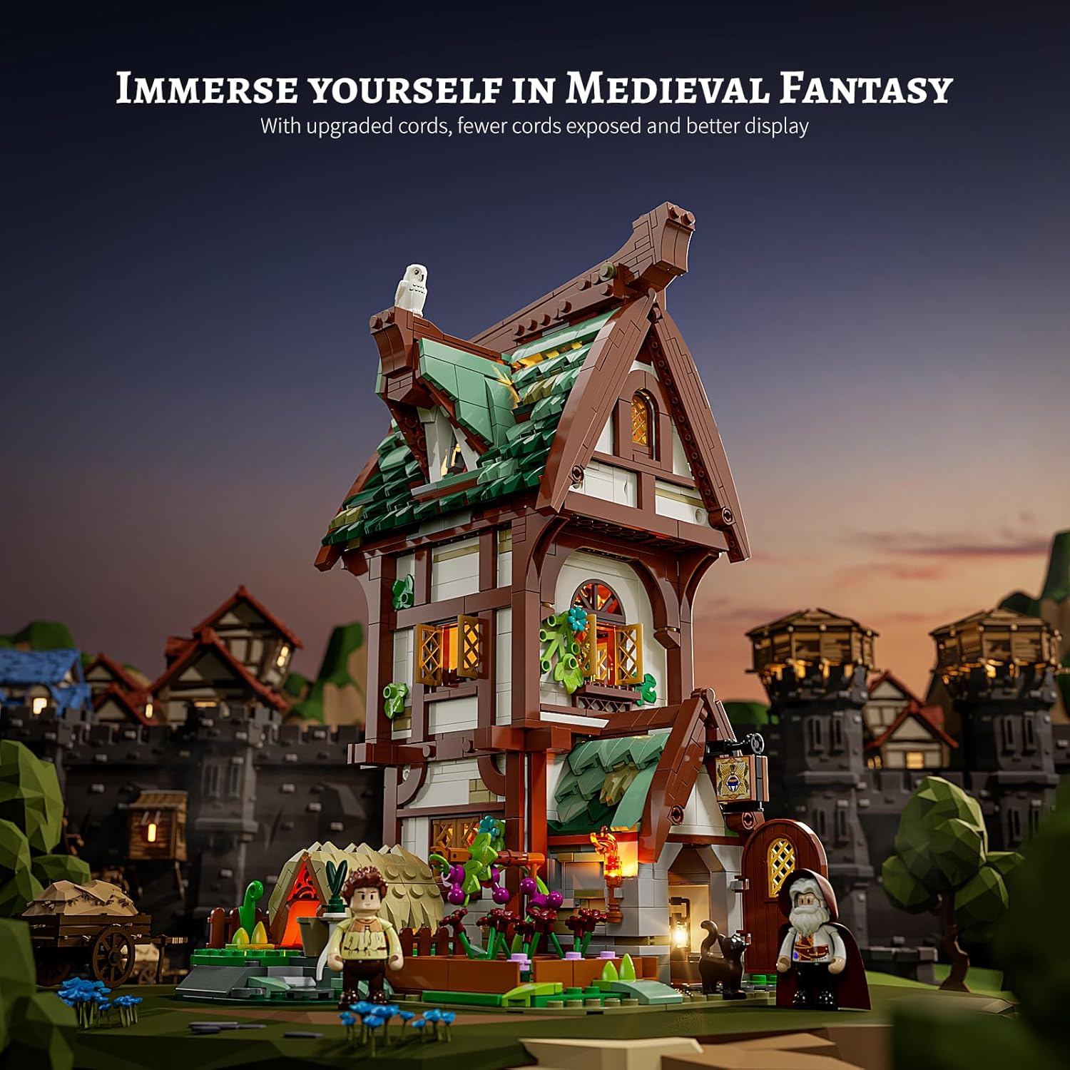 FUNWHOLE Medieval Apothecary Shop Lighting Building Bricks Set - Compatible with Standard Bricks Medieval Series House Collectible Display 1470 Pcs for Adults and Teen image number 5