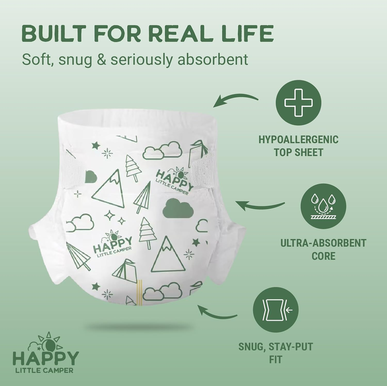 Happy Little Camper Super Saver Nappies, Size 4, 25 Count | Budget-Friendly Disposable Baby Nappies for Sensitive Skin | Hypoallergenic, Fragrance-Free, Ultra Absorbent image number 5