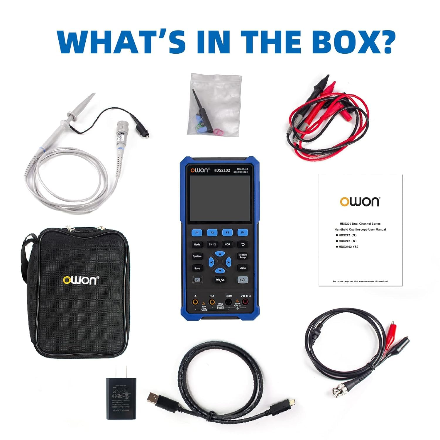 OWON Oscilloscope HDS2102 2 in 1 Digital Handheld Oscilloscope Multiumeter,20000 Counts Digital Multimeter with 3.5 Inch LCD Display,2-Ch 100 Mhz Bandwidth USB Type-C Interface image number 2