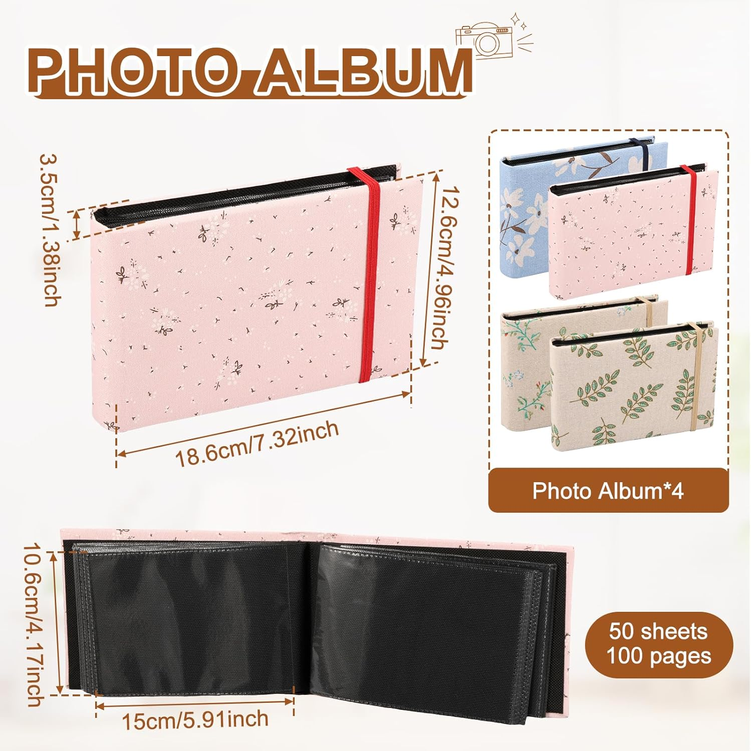 4Pcs Photo Albums,Flip Photo Album,Cloth Covered Portable Memory Book,Light and Portable Photo Album Book,Large Capacity Photo Album Book for Holiday image number 5